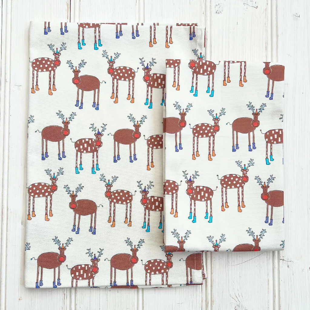 'Friendly Reindeers' Christmas Organic Cotton Tea Towel - Image 3