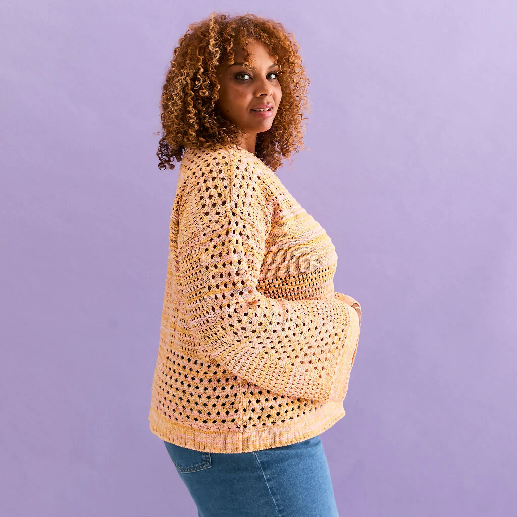 Gala Recycled Cotton Mix Pointelle Wide Sleeve Jumper - Orange - Image 14