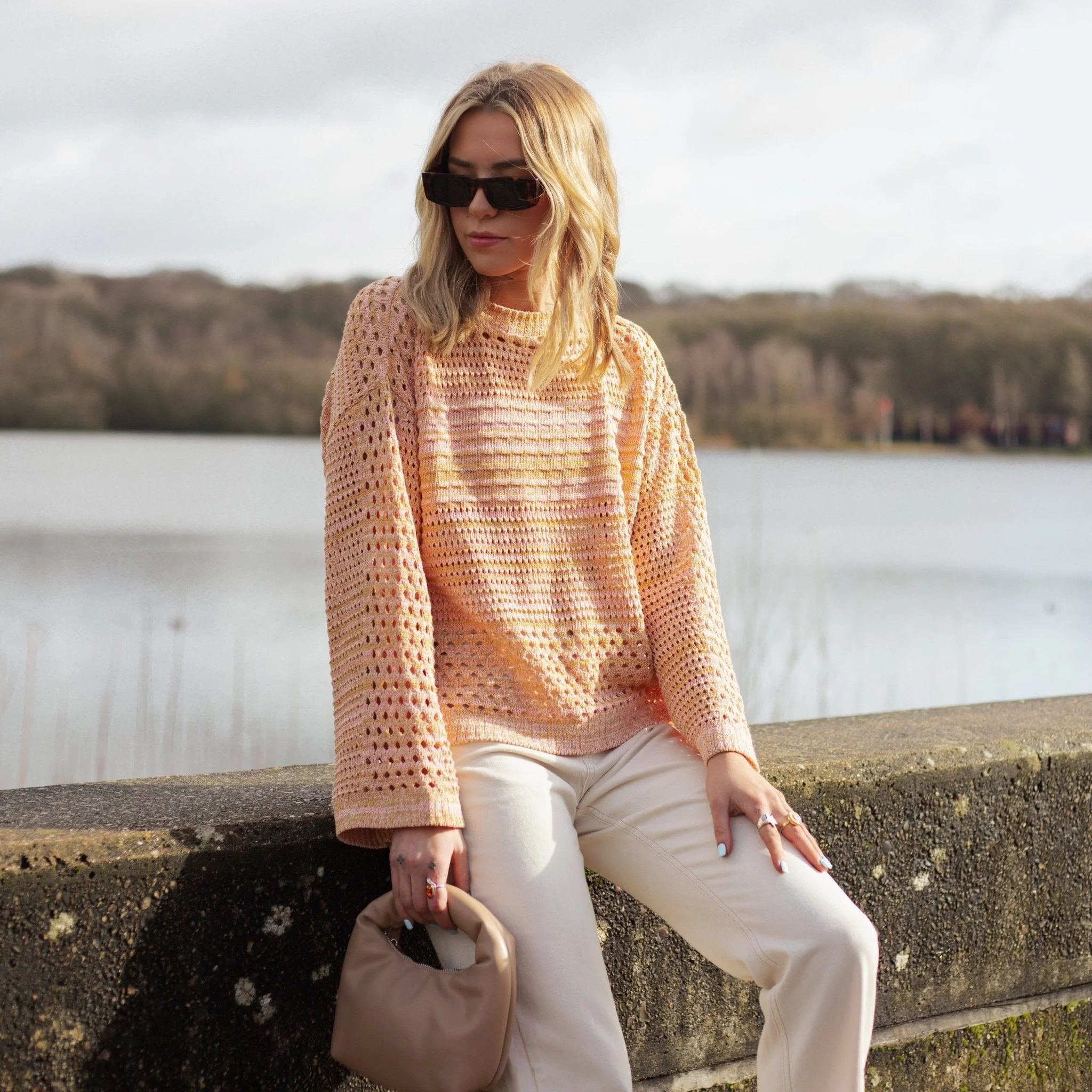 Gala Recycled Cotton Mix Pointelle Wide Sleeve Jumper - Orange - Image 2