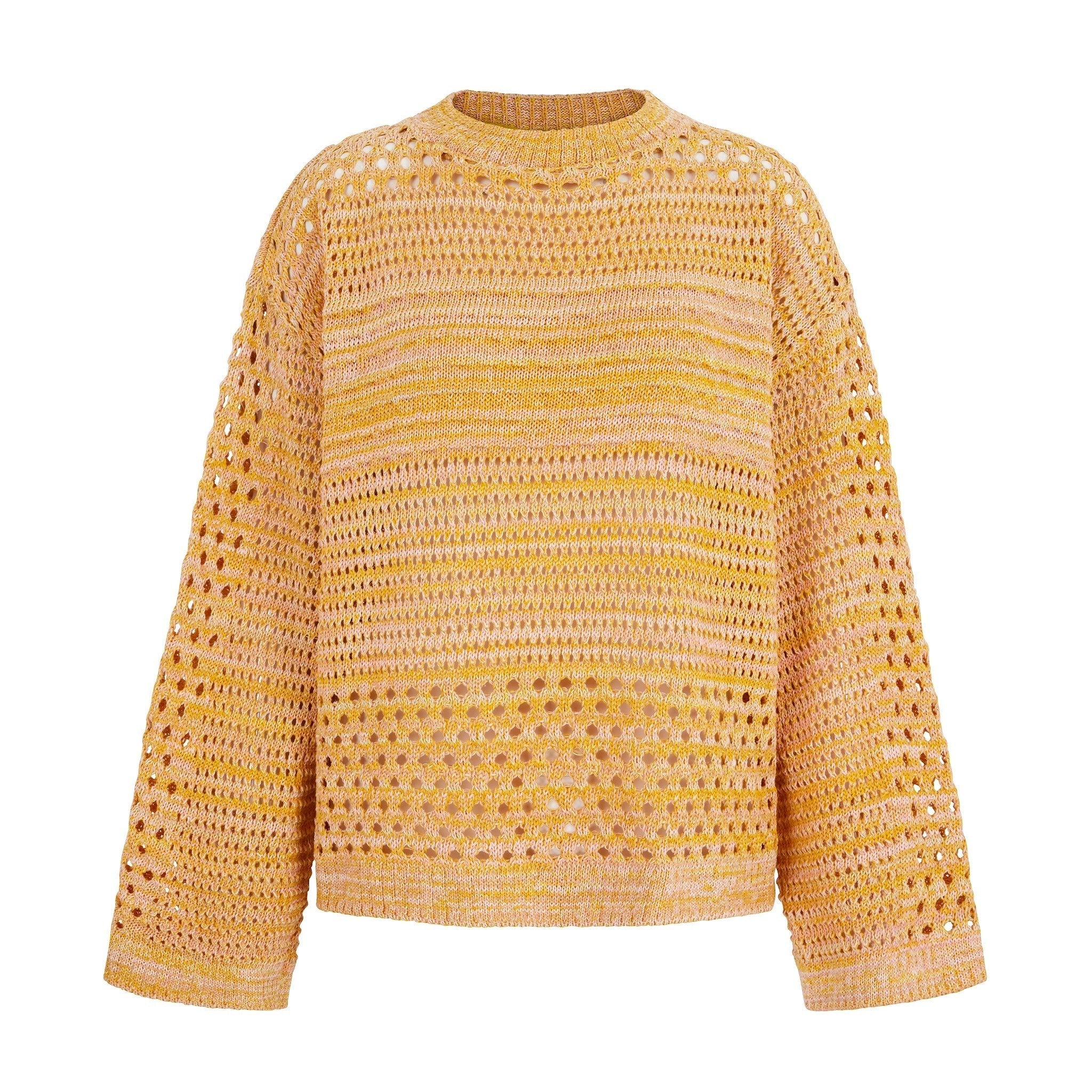 Gala Recycled Cotton Mix Pointelle Wide Sleeve Jumper - Orange - Image 3