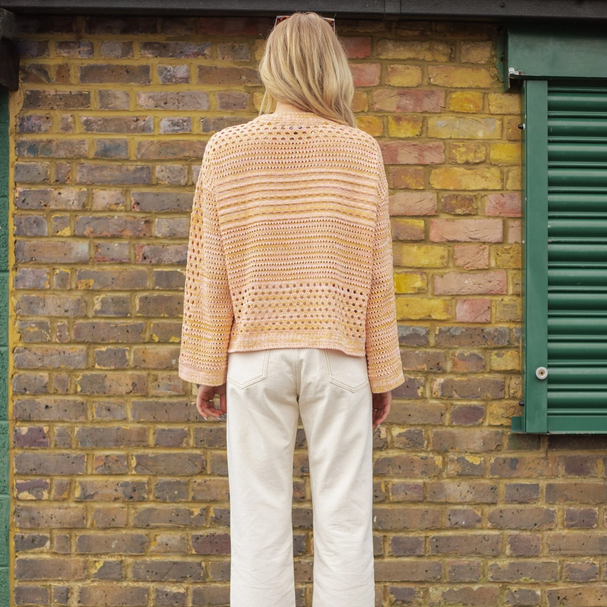 Gala Recycled Cotton Mix Pointelle Wide Sleeve Jumper - Orange - Image 4