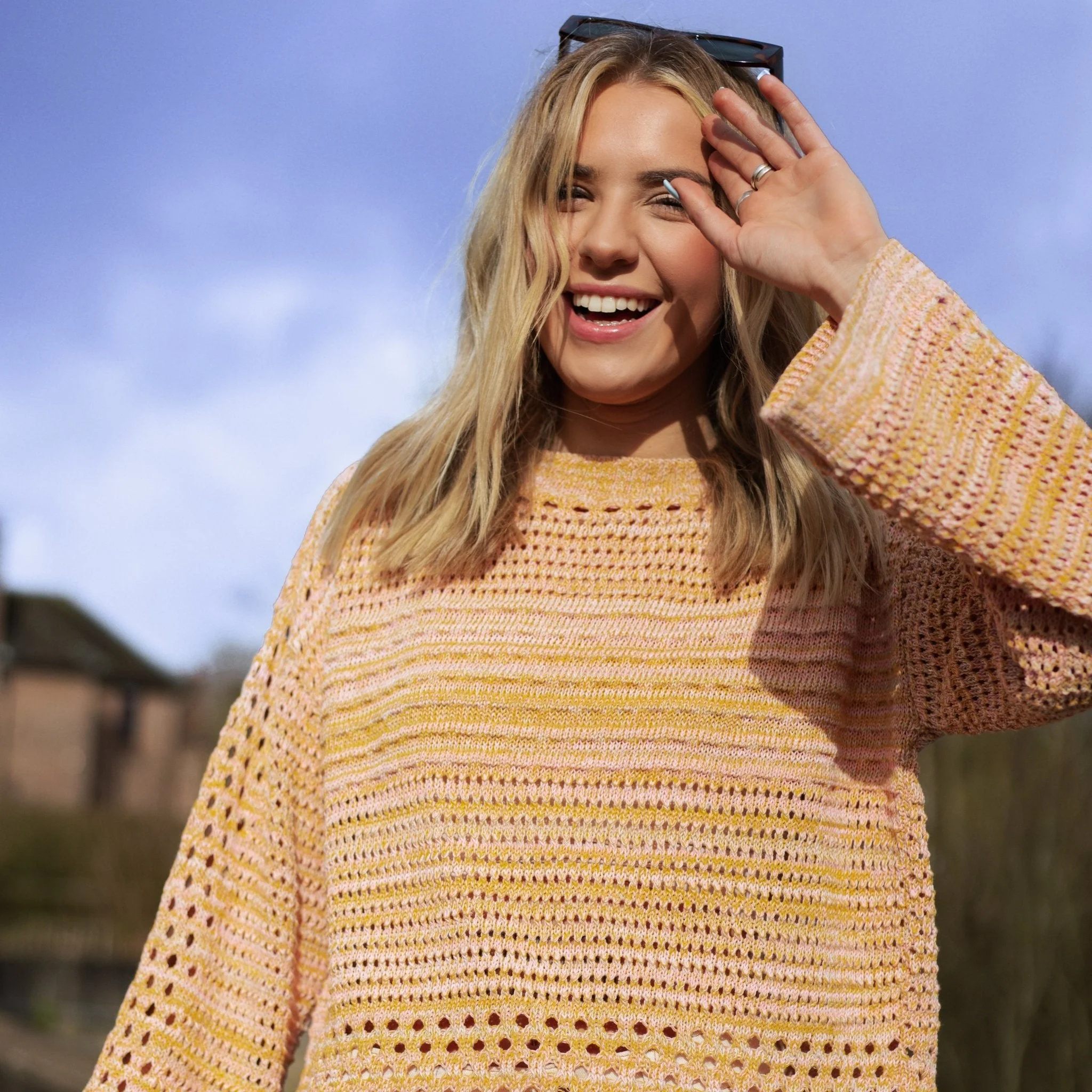 Gala Recycled Cotton Mix Pointelle Wide Sleeve Jumper - Orange - Image 6