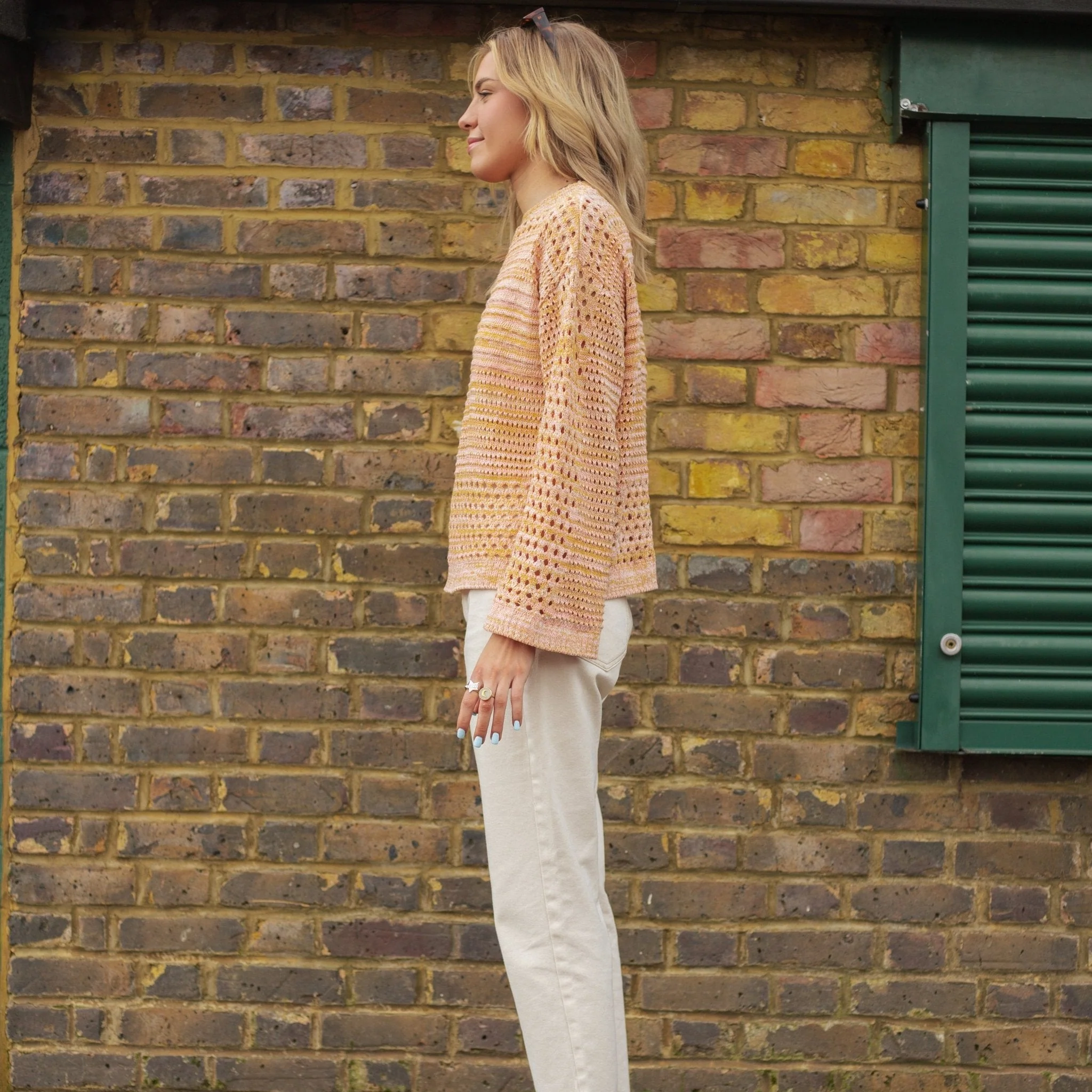 Gala Recycled Cotton Mix Pointelle Wide Sleeve Jumper - Orange - Image 7