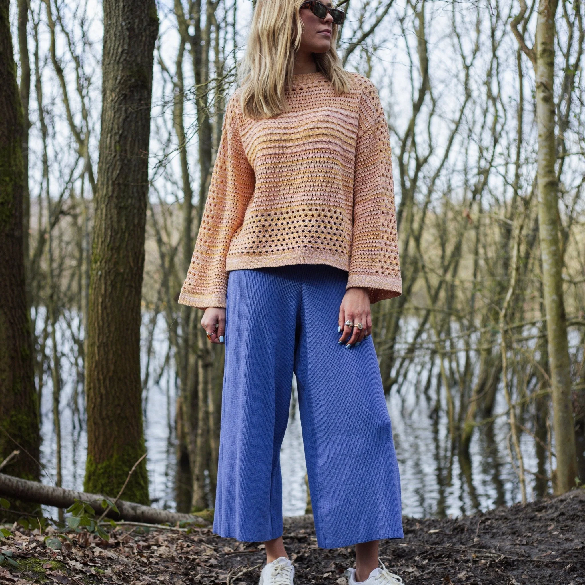 Gala Recycled Cotton Mix Pointelle Wide Sleeve Jumper - Orange - Image 9