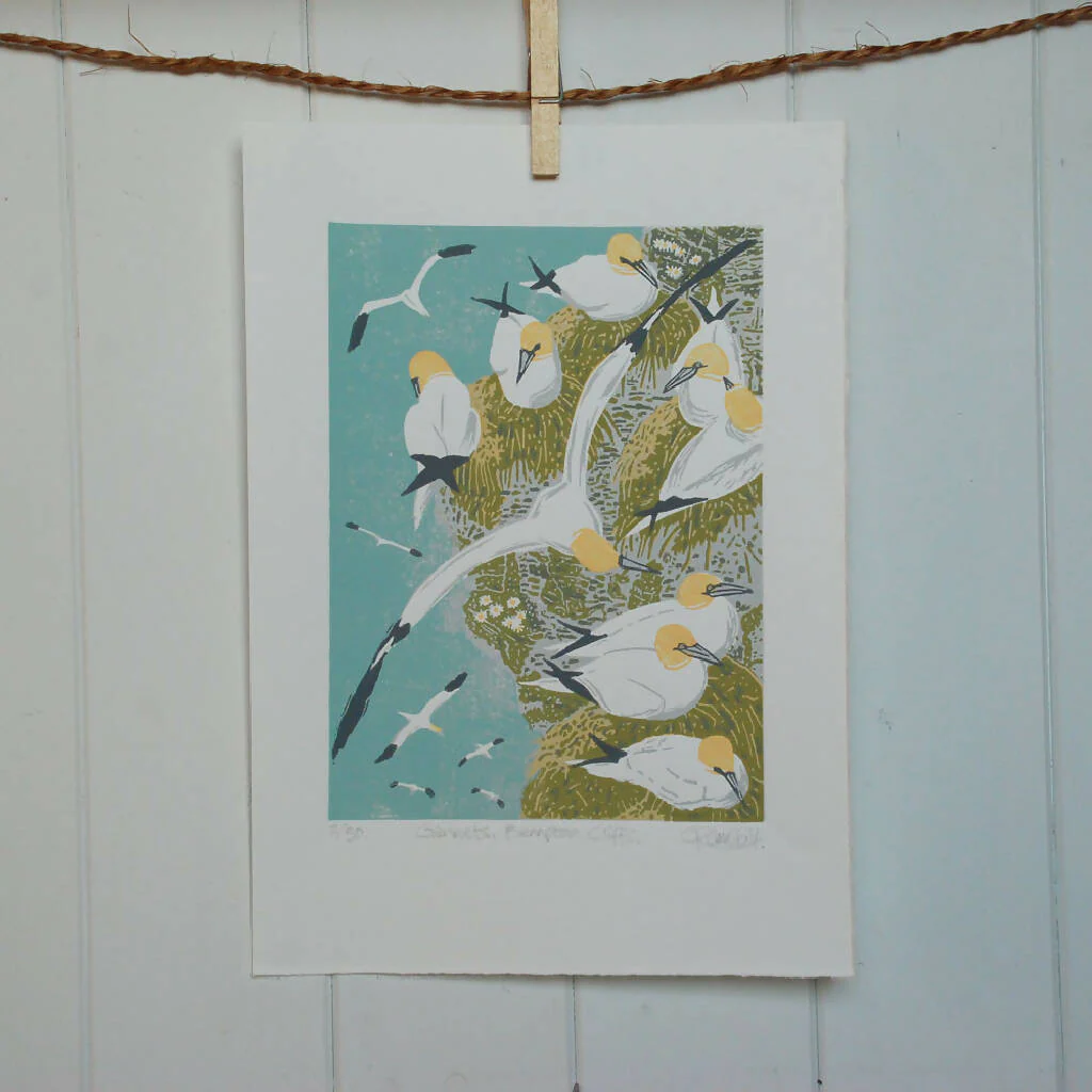 Gannets, Bempton Cliffs - Limited Edition - Original Linocut Print - Image 3