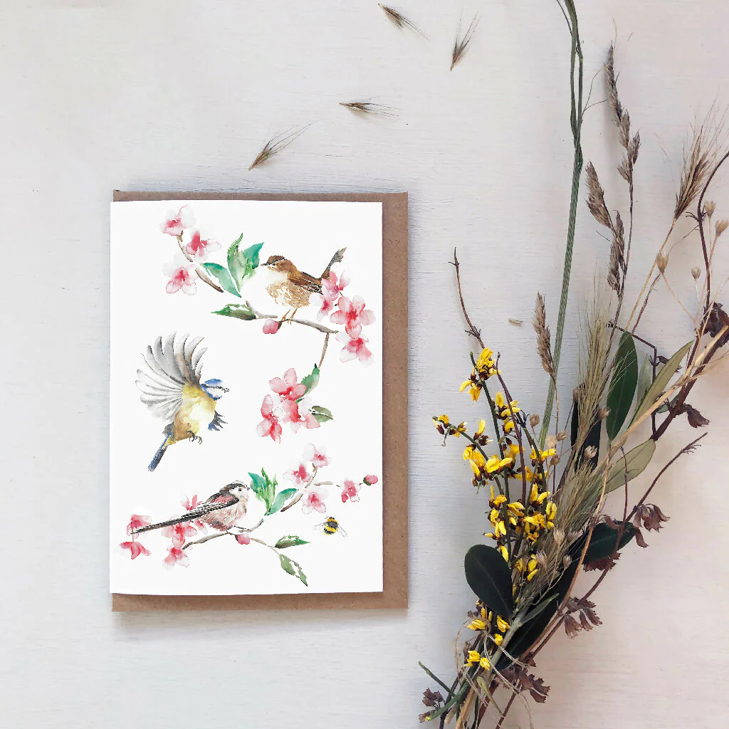 Garden Birds Watercolour Card