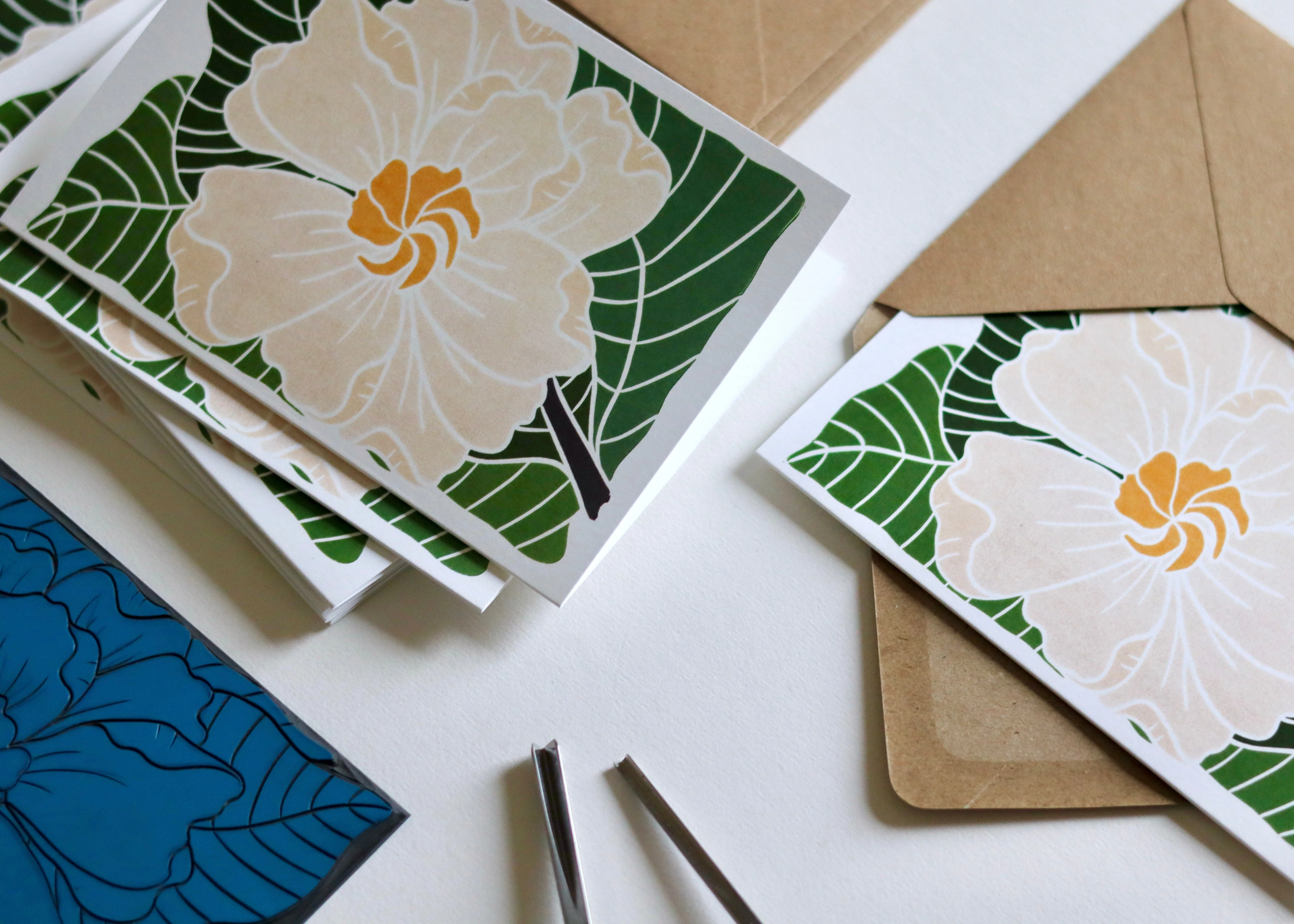 Gardenia Flower Linocut Art Notecards | Set of 8 Notecards & Envelopes - Image 3
