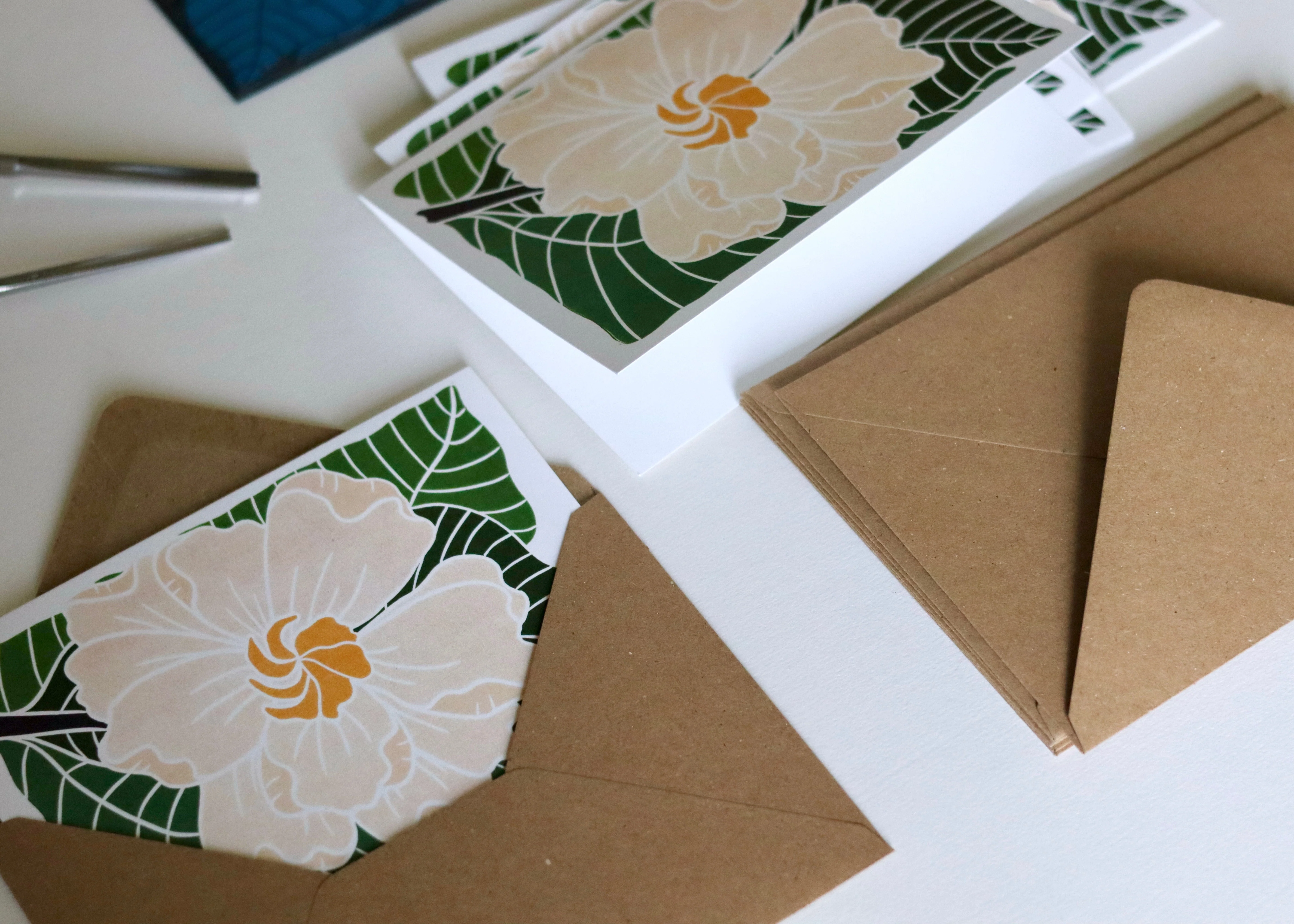 Gardenia Flower Linocut Art Notecards | Set of 8 Notecards & Envelopes - Image 5