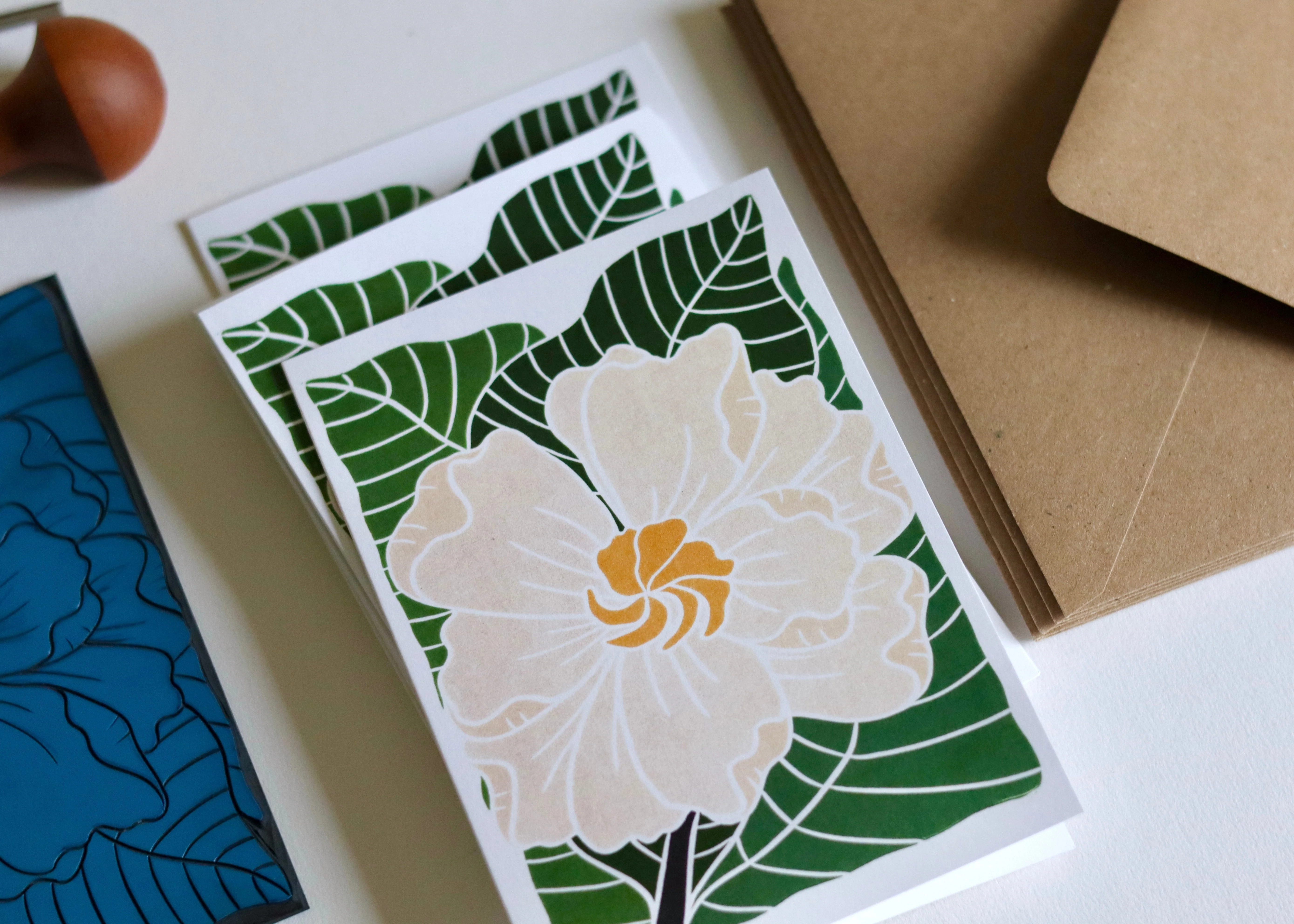 Gardenia Flower Linocut Art Notecards | Set of 8 Notecards & Envelopes - Image 6