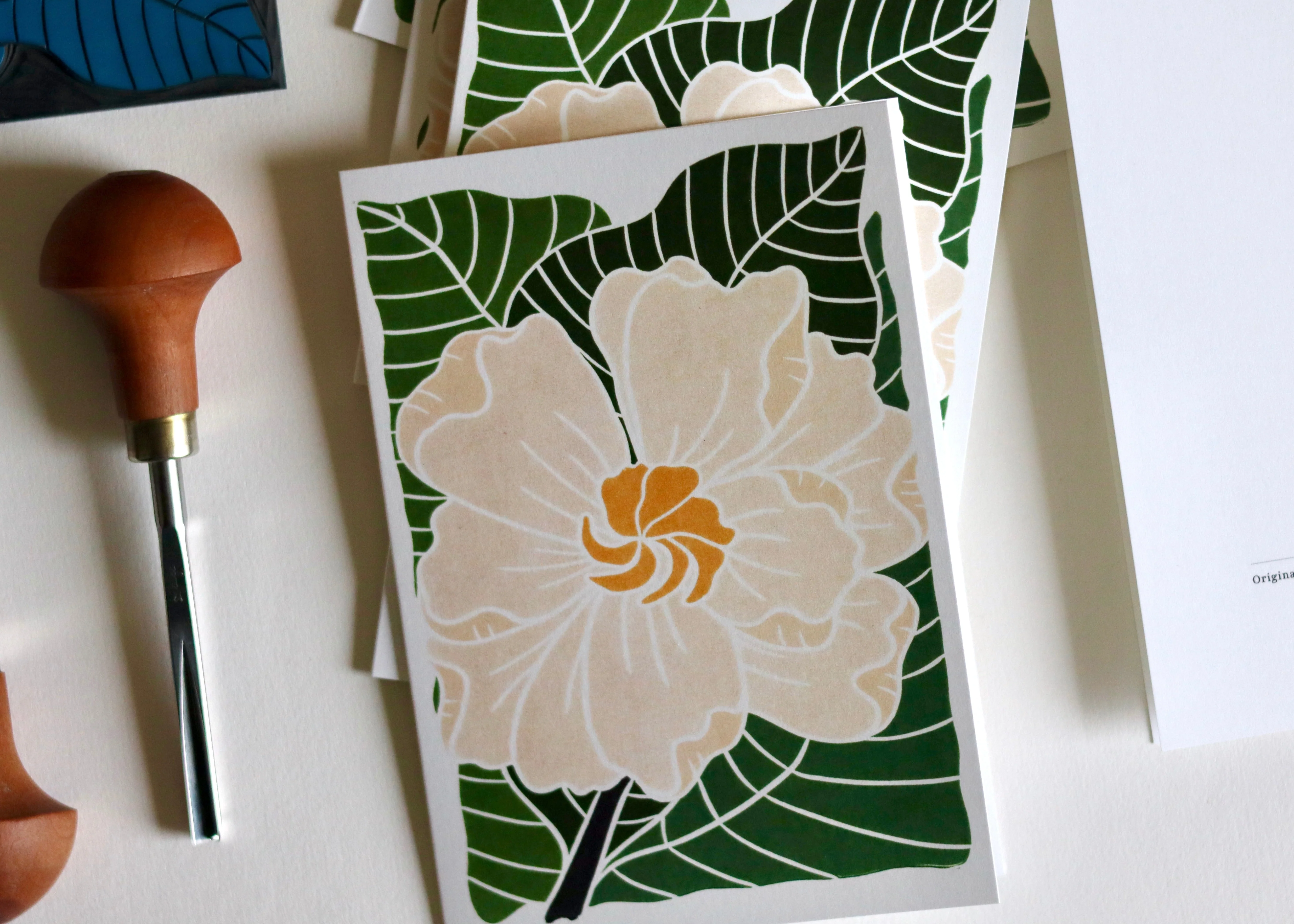 Gardenia Flower Linocut Art Notecards | Set of 8 Notecards & Envelopes - Image 8