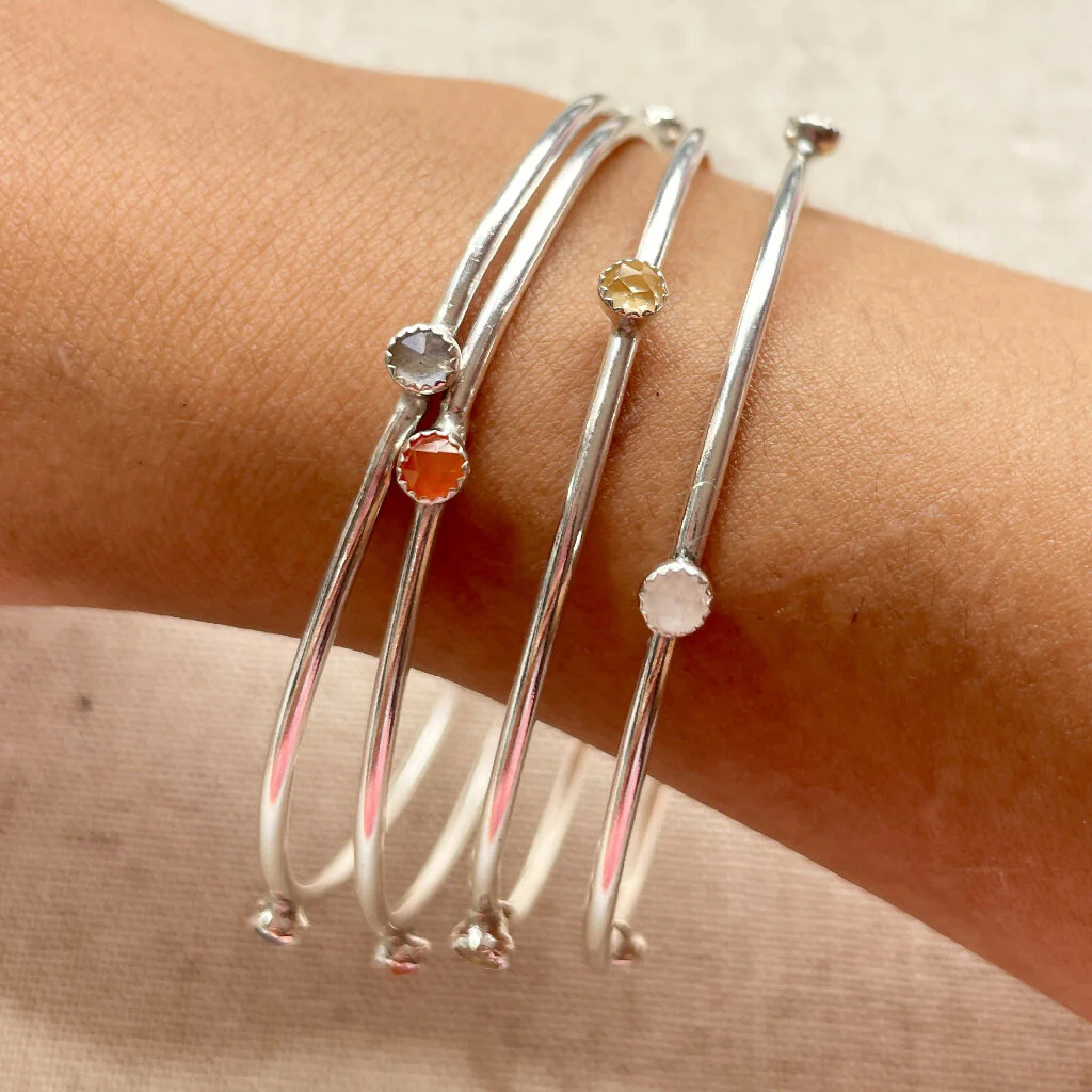 Gemstone Stacking Bangles recycled SIlver Bracelet - Image 3