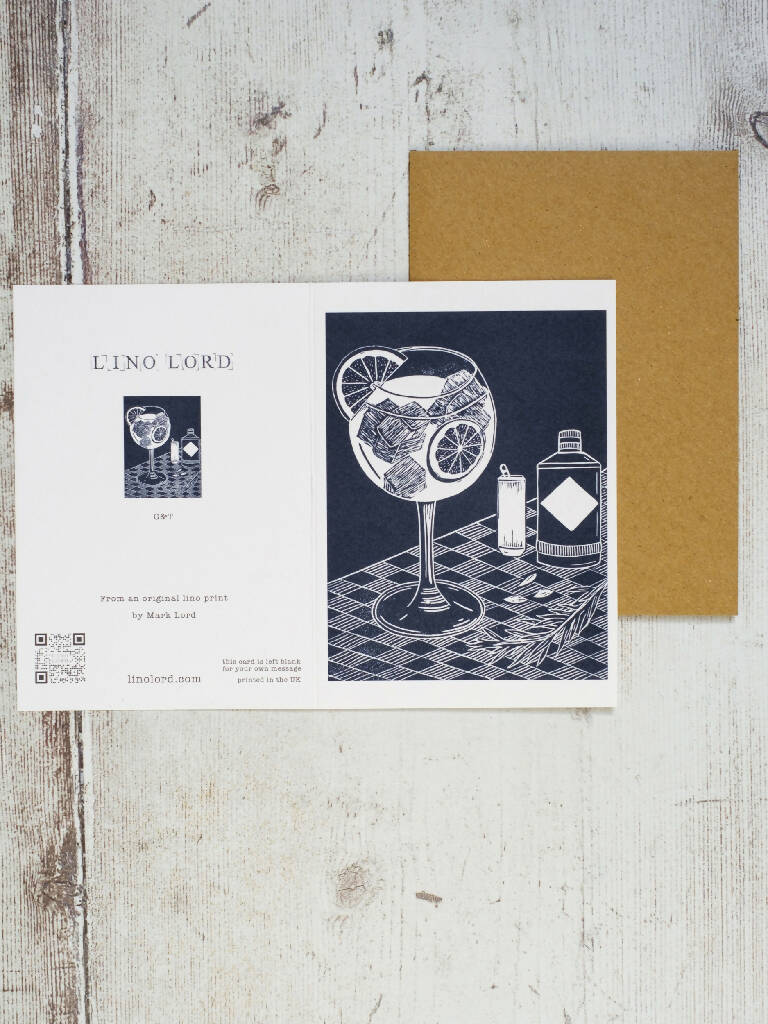 Gin & Tonic A6 Lino Print Greeting Card - Image 2