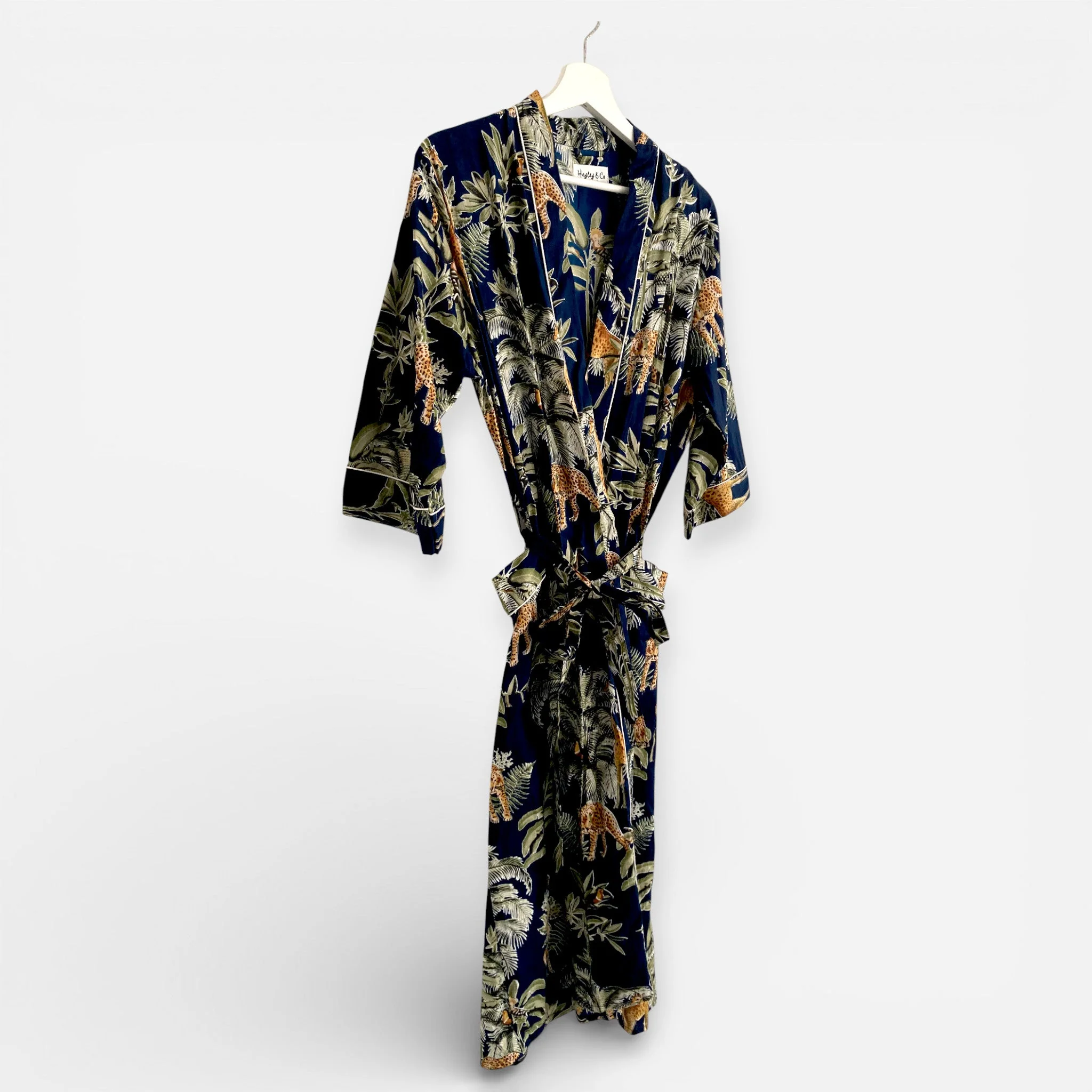 Giraffe Print 100% Cotton Dressing Gown in Dark Blue - Image 7