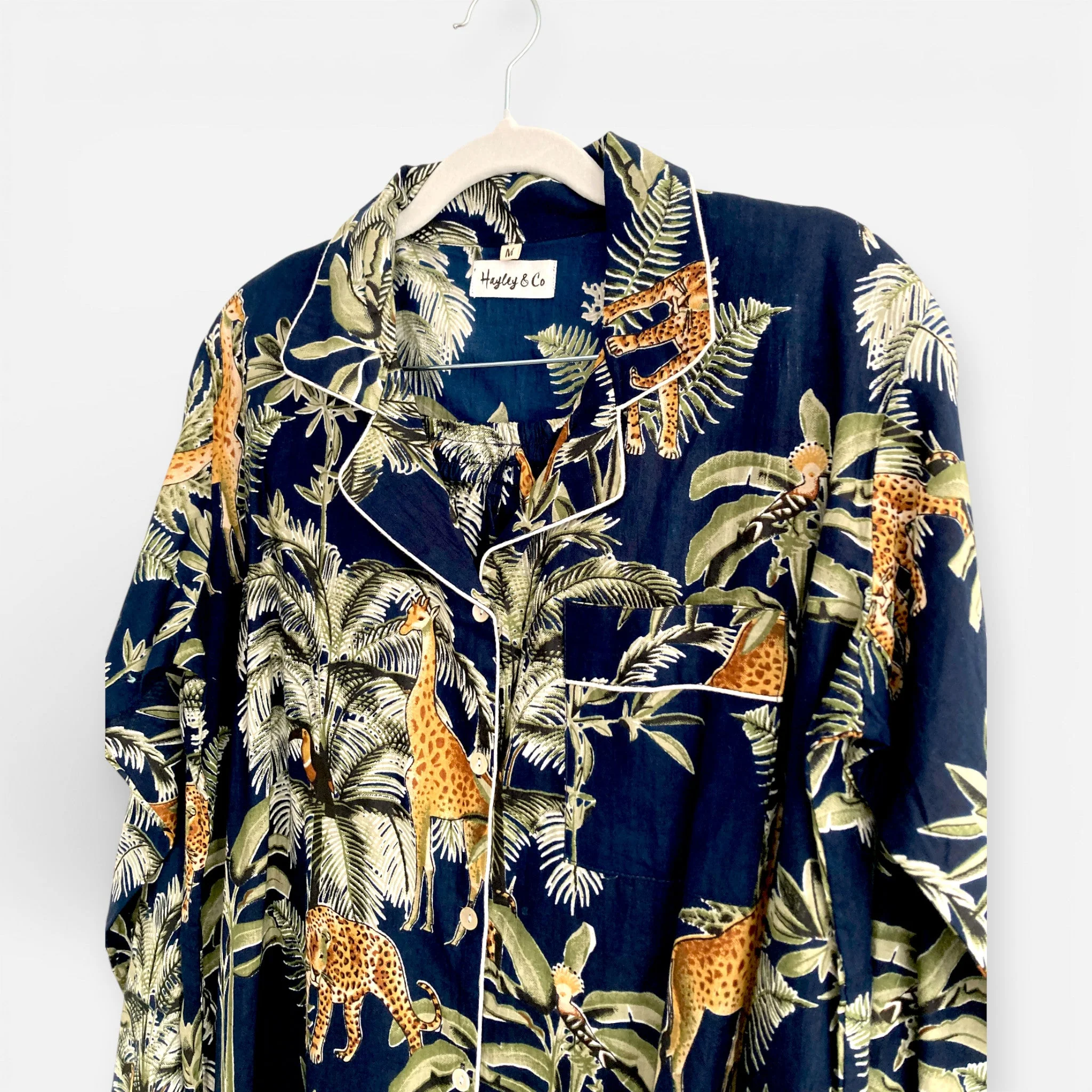 Giraffe Print 100% Cotton Long Pyjama Set in Dark Blue - Image 6
