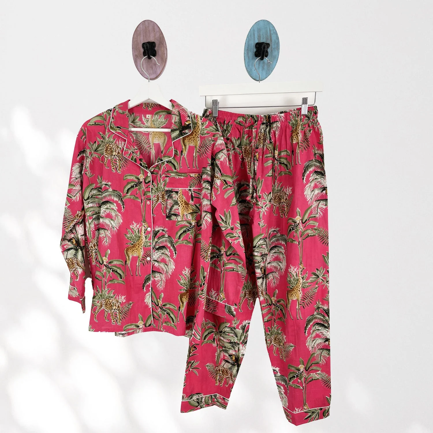 Giraffe Print 100% Cotton Long Pyjama Set in Pink - Image 11