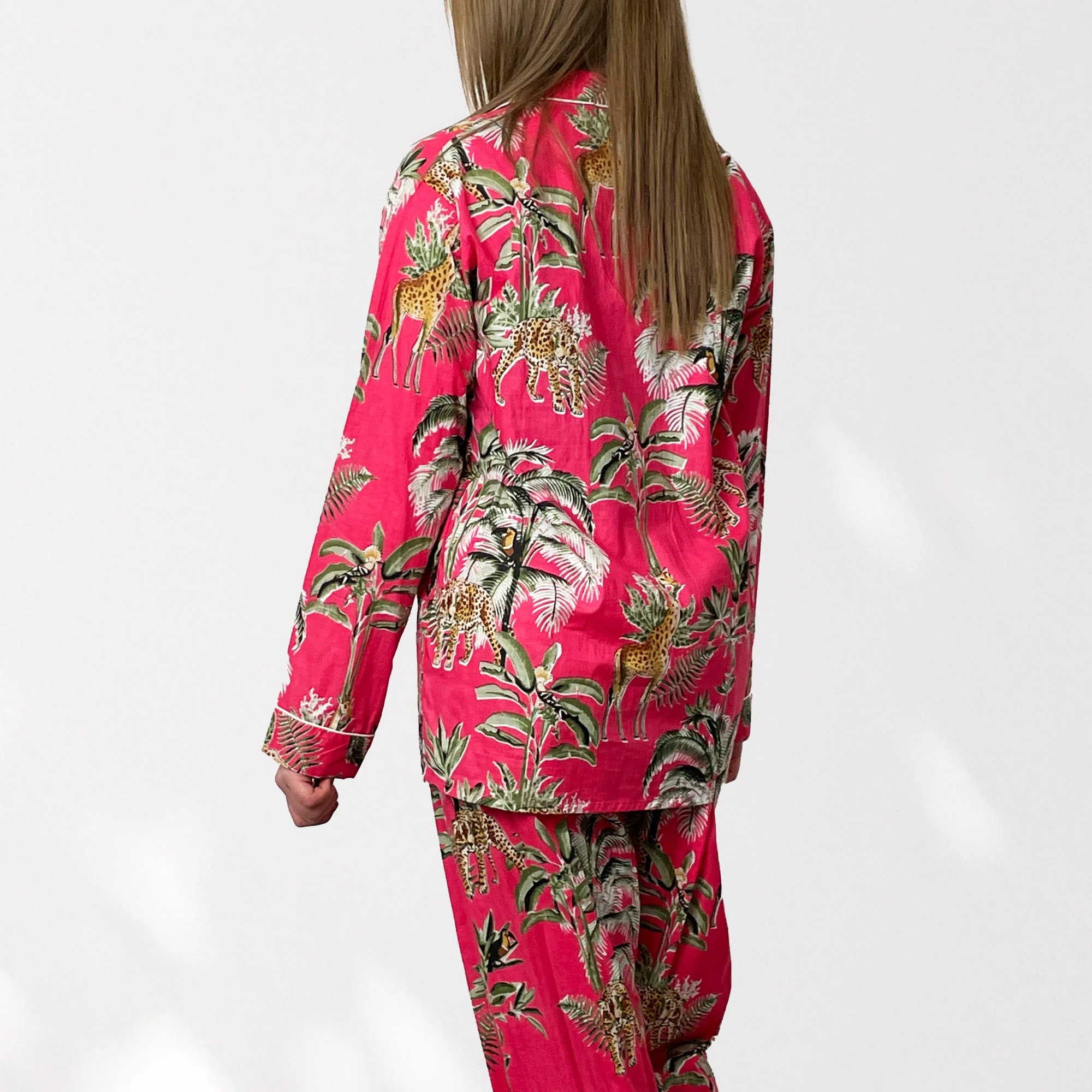 Giraffe Print 100% Cotton Long Pyjama Set in Pink - Image 7