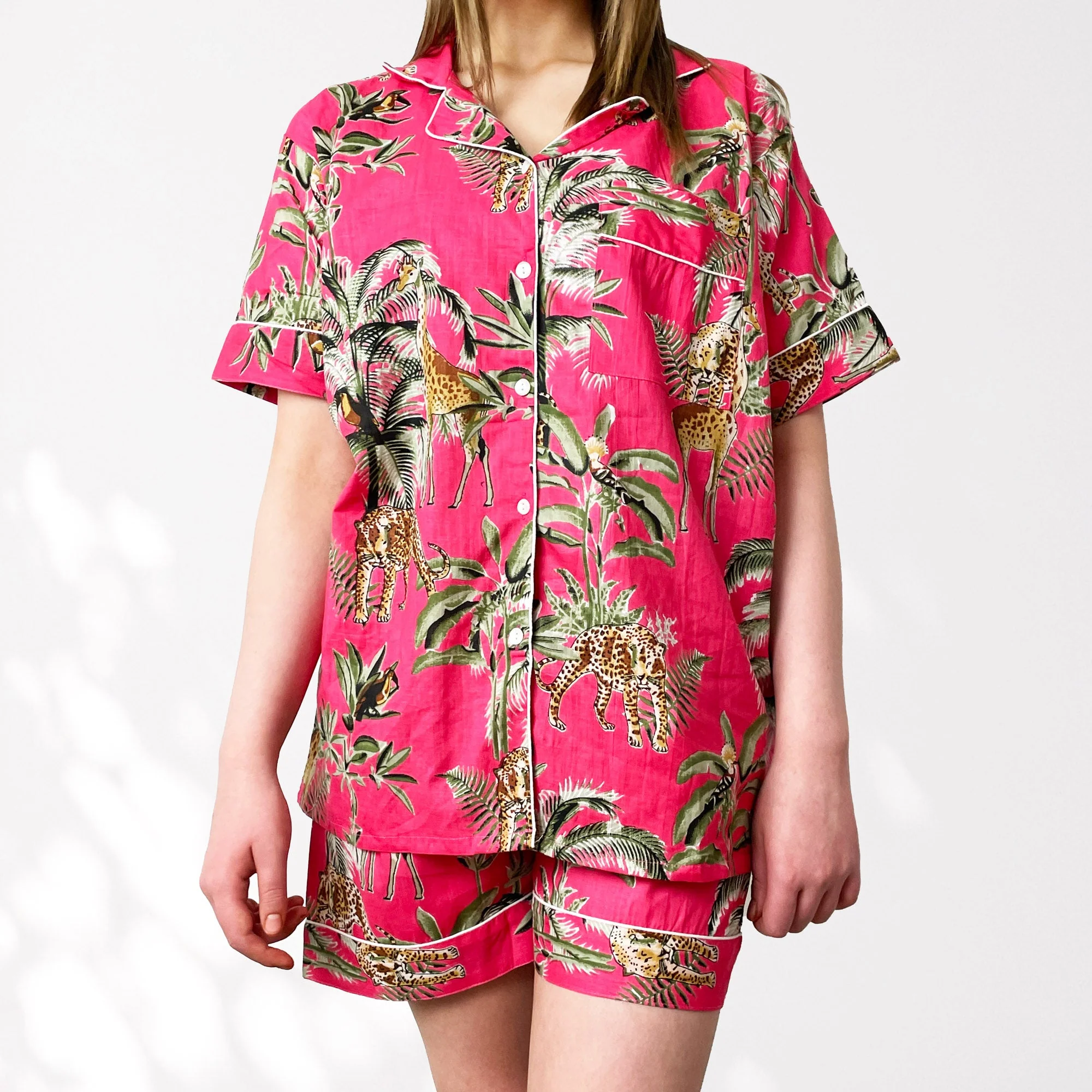 Giraffe Print 100% Cotton Short Pyjama Set in Pink