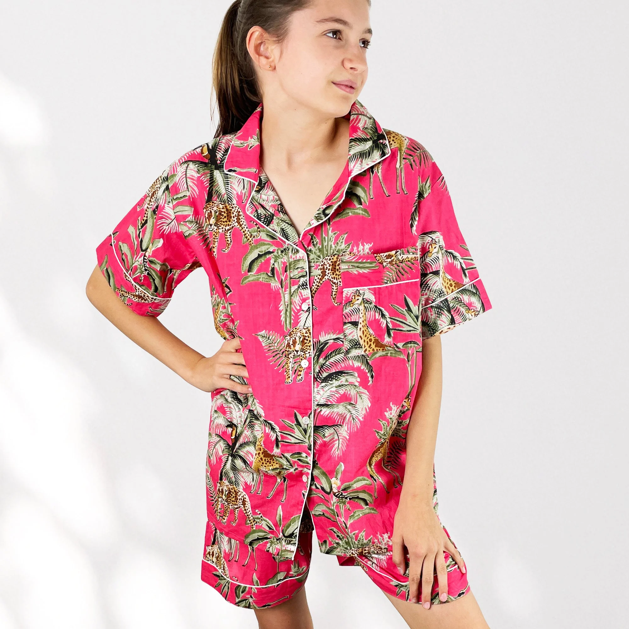 Giraffe Print 100% Cotton Short Pyjama Set in Pink - Image 6