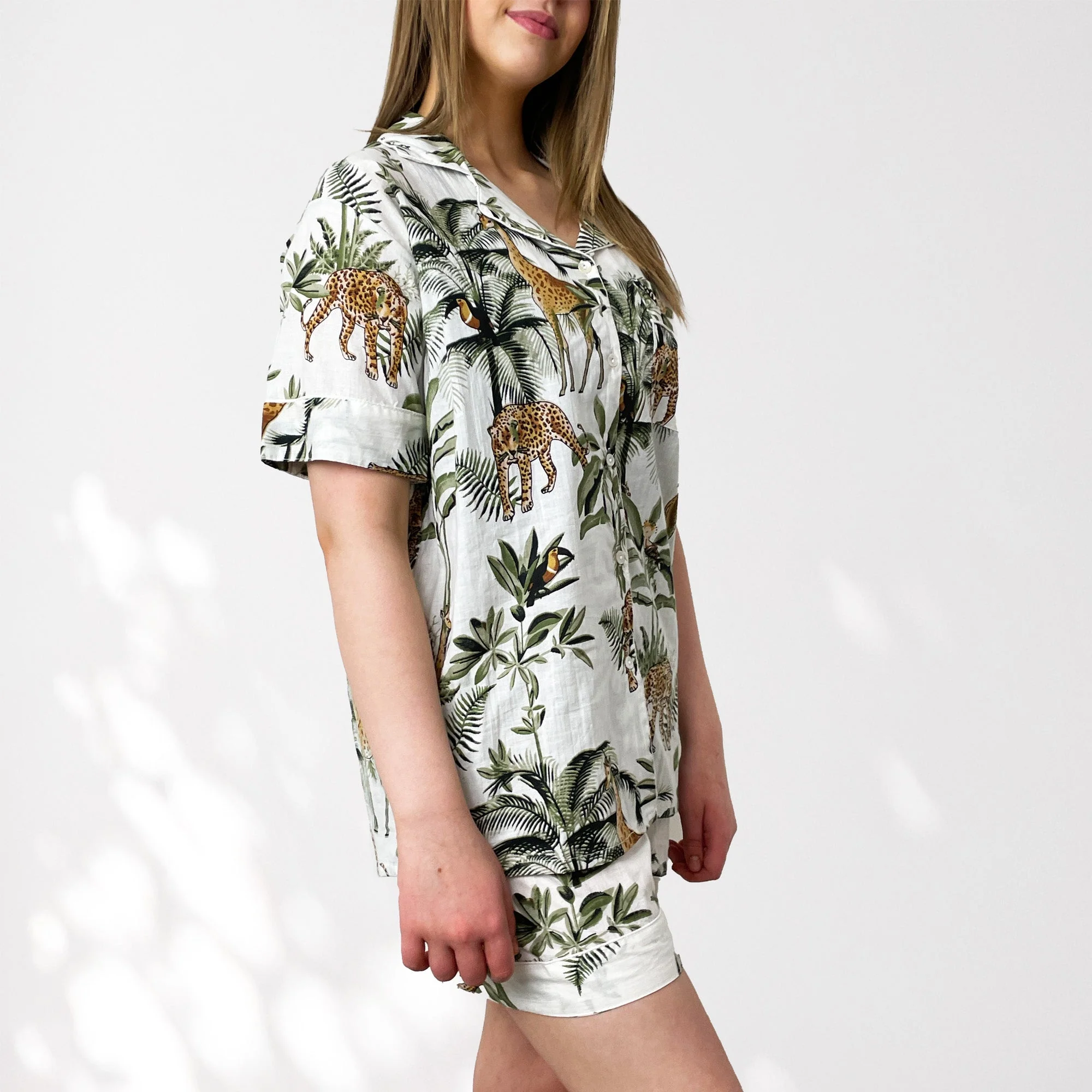Giraffe Print 100% Cotton Short Pyjama Set in White - Image 3