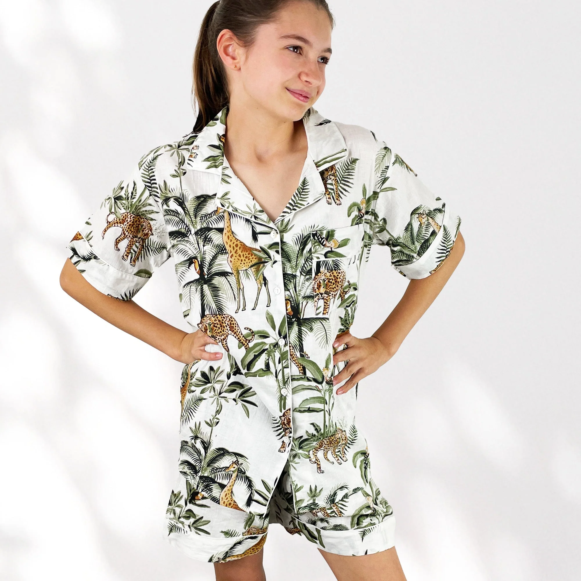 Giraffe Print 100% Cotton Short Pyjama Set in White - Image 4