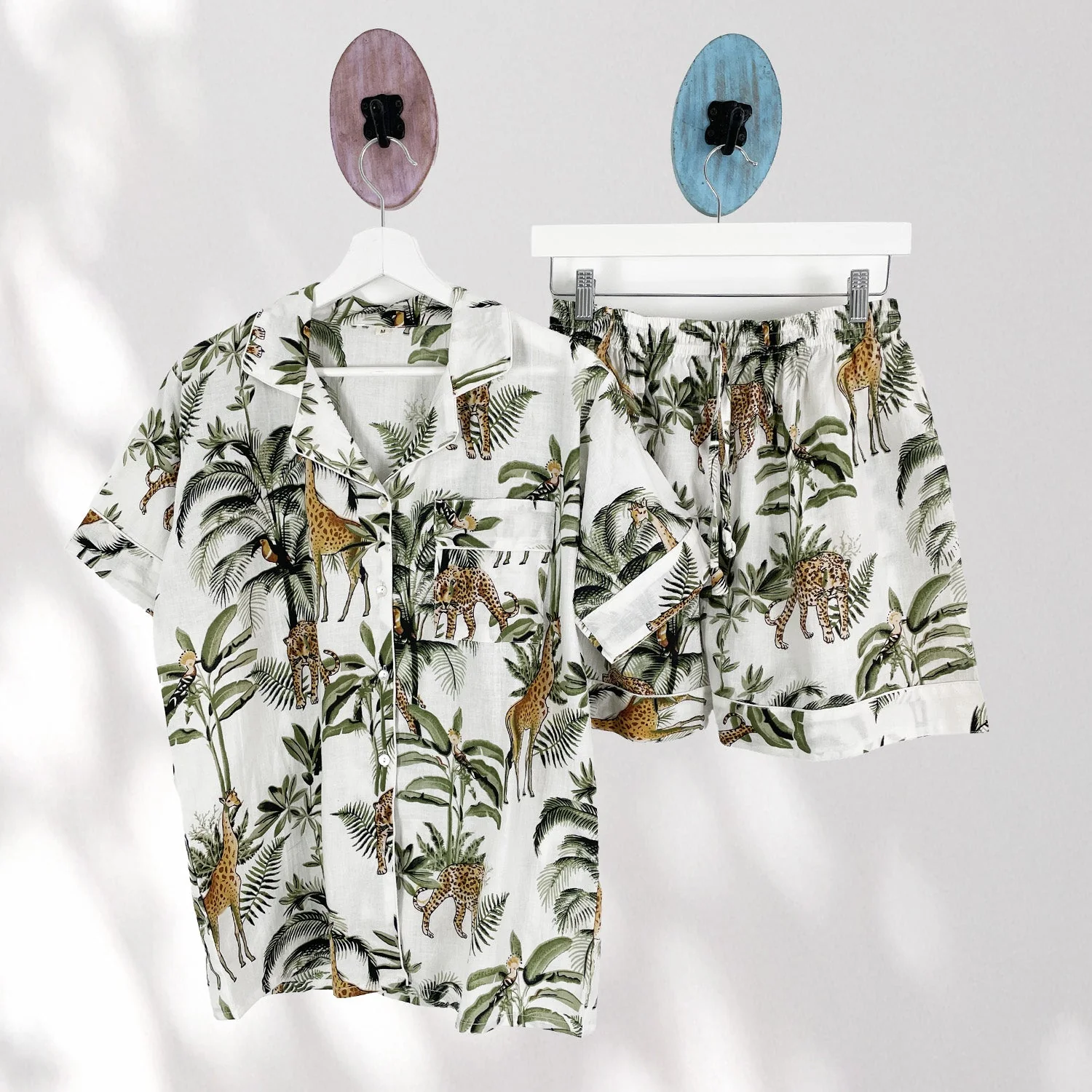 Giraffe Print 100% Cotton Short Pyjama Set in White - Image 6