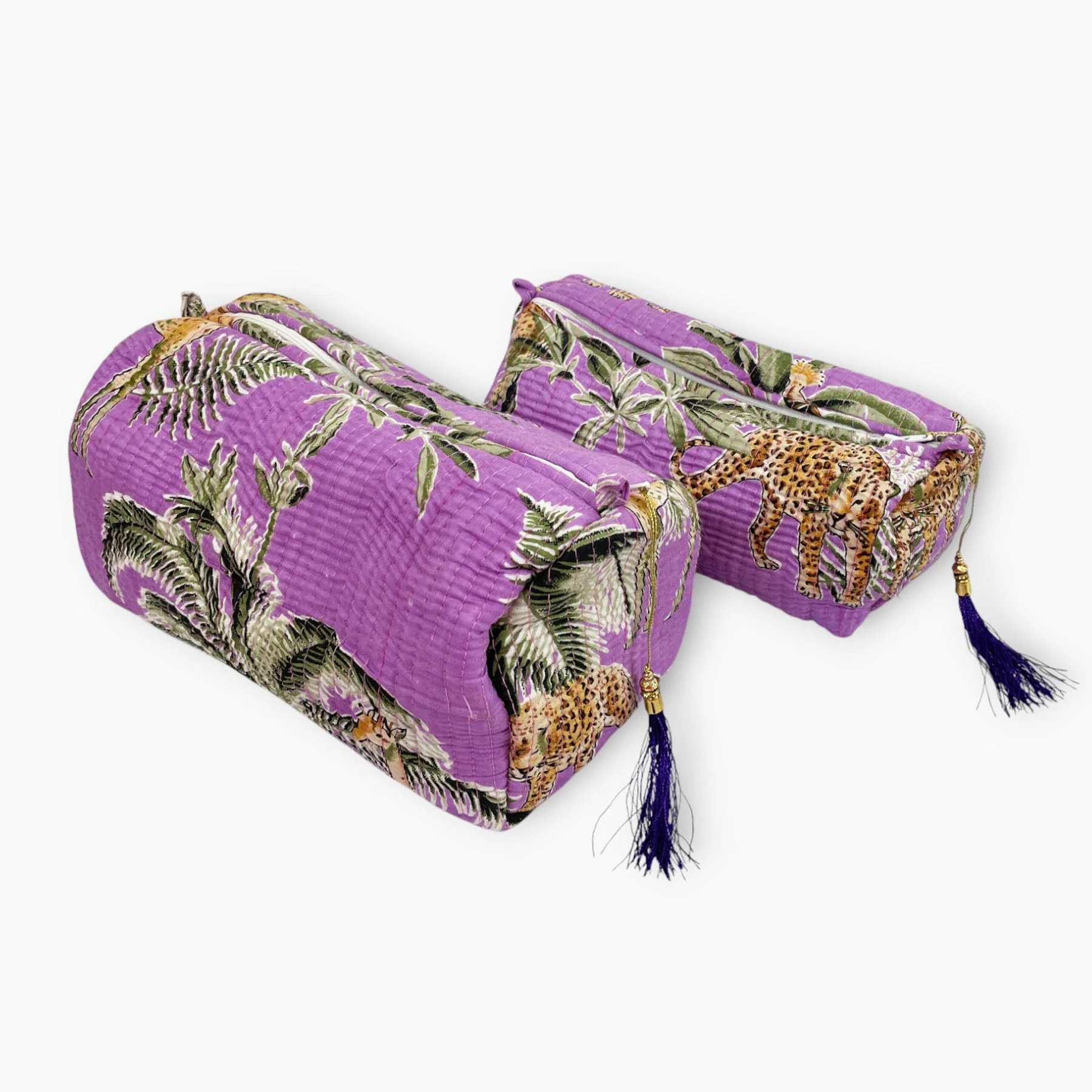 Giraffe Print Cotton Small Make Up Bag, Pencil Case with Waterproof Lining - Purple - Image 2