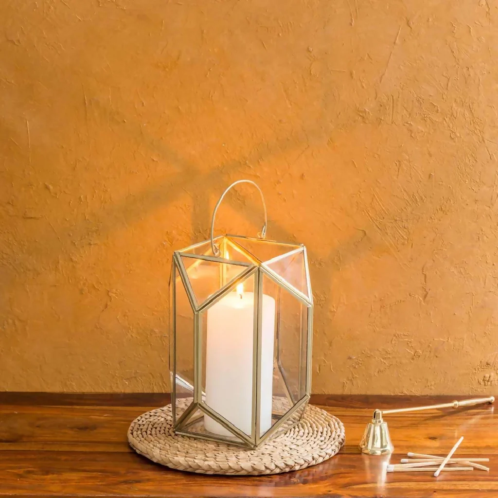 Gold Geometric Glass Lantern - Image 3