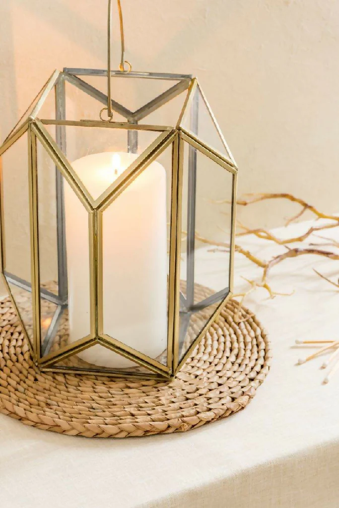 Gold Geometric Glass Lantern - Image 4
