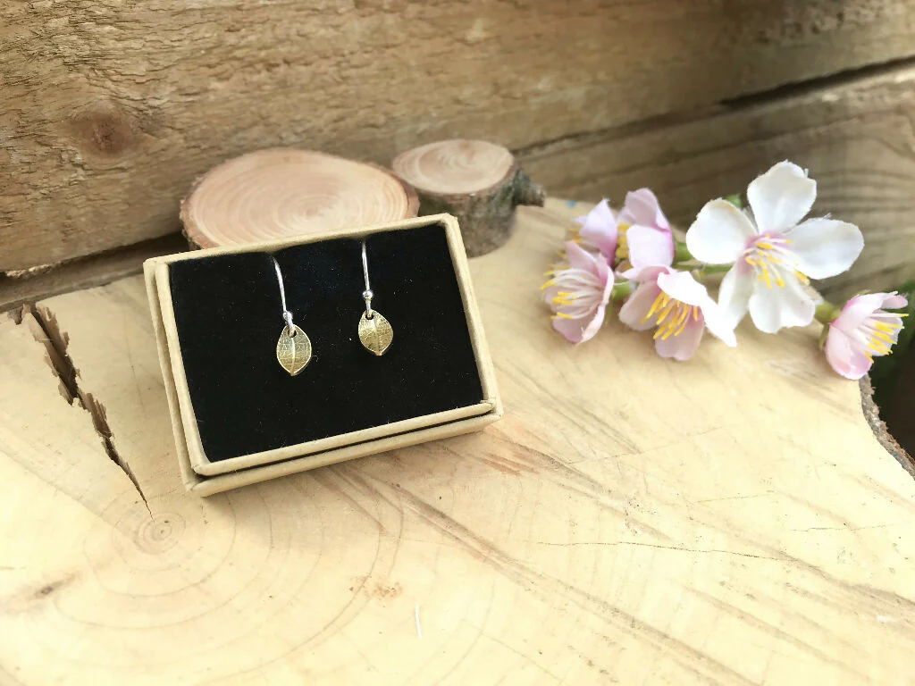 Gold Leaf Drop Earrings - Image 2