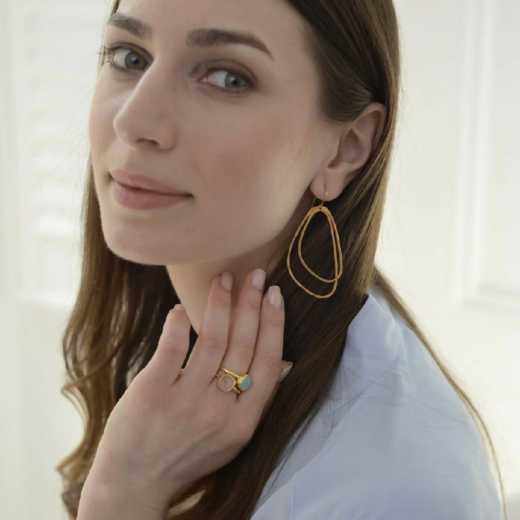 Gold Plated Brushed Silver Asymmetric Triangle Earrings