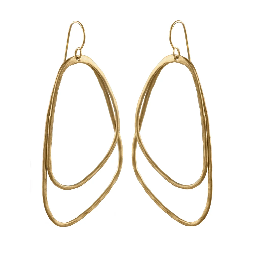 Gold Plated Brushed Silver Asymmetric Triangle Earrings - Image 2