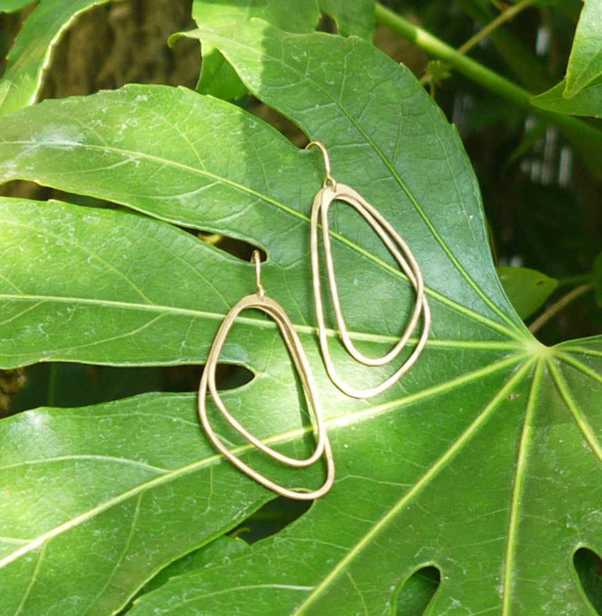 Gold Plated Brushed Silver Asymmetric Triangle Earrings - Image 3