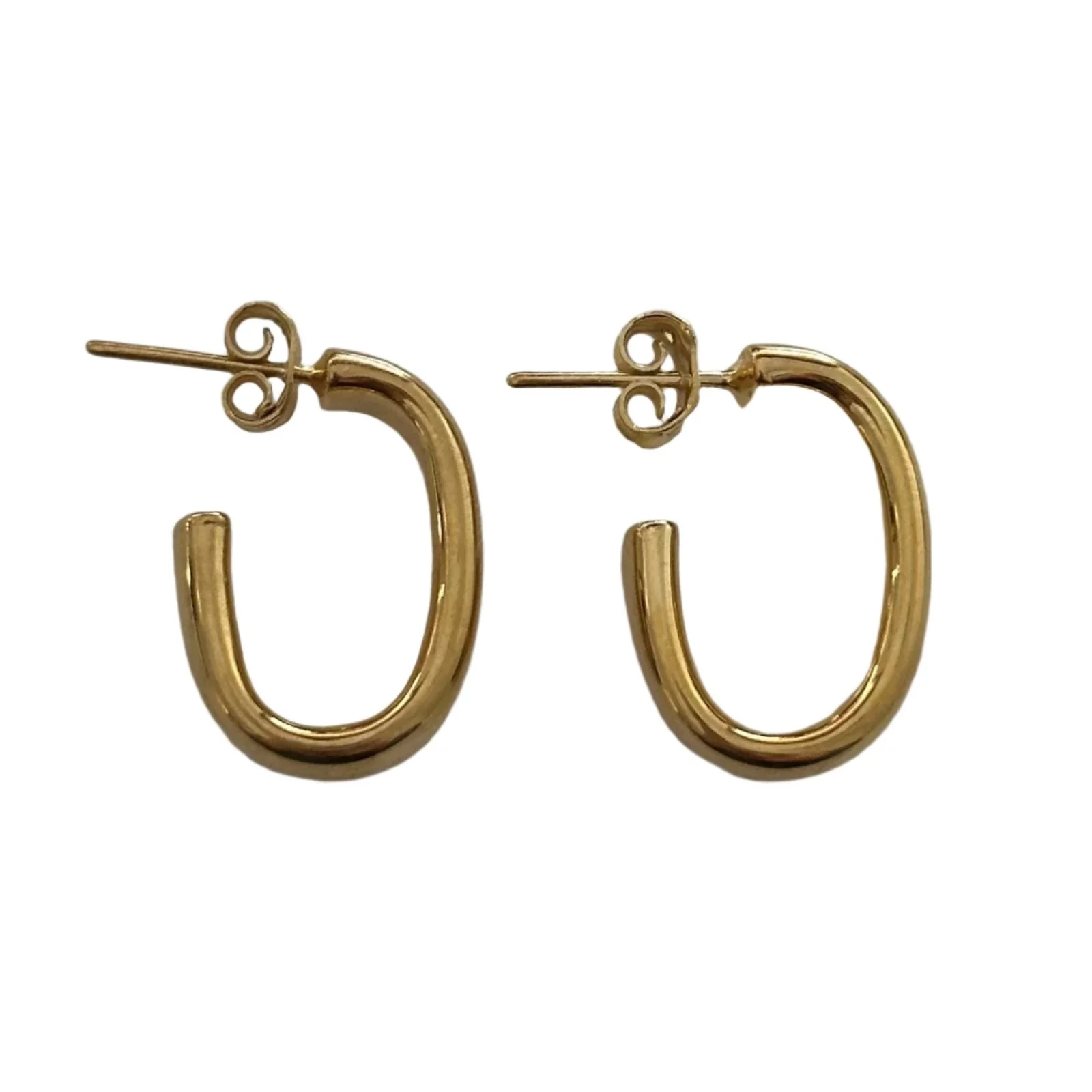 Gold Plated Silver Earrings - Oval Hoops - Image 2