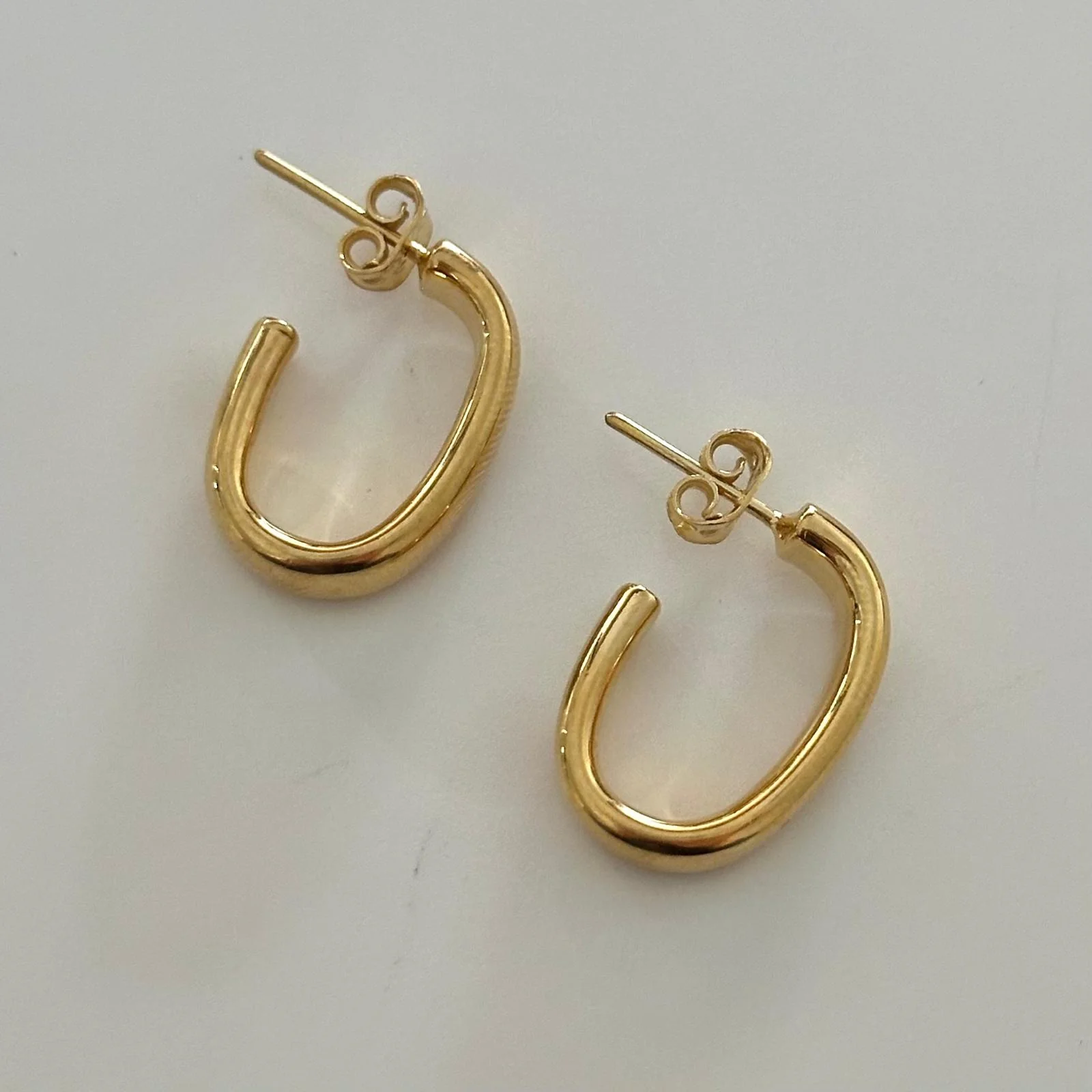 Gold Plated Silver Earrings - Oval Hoops - Image 3