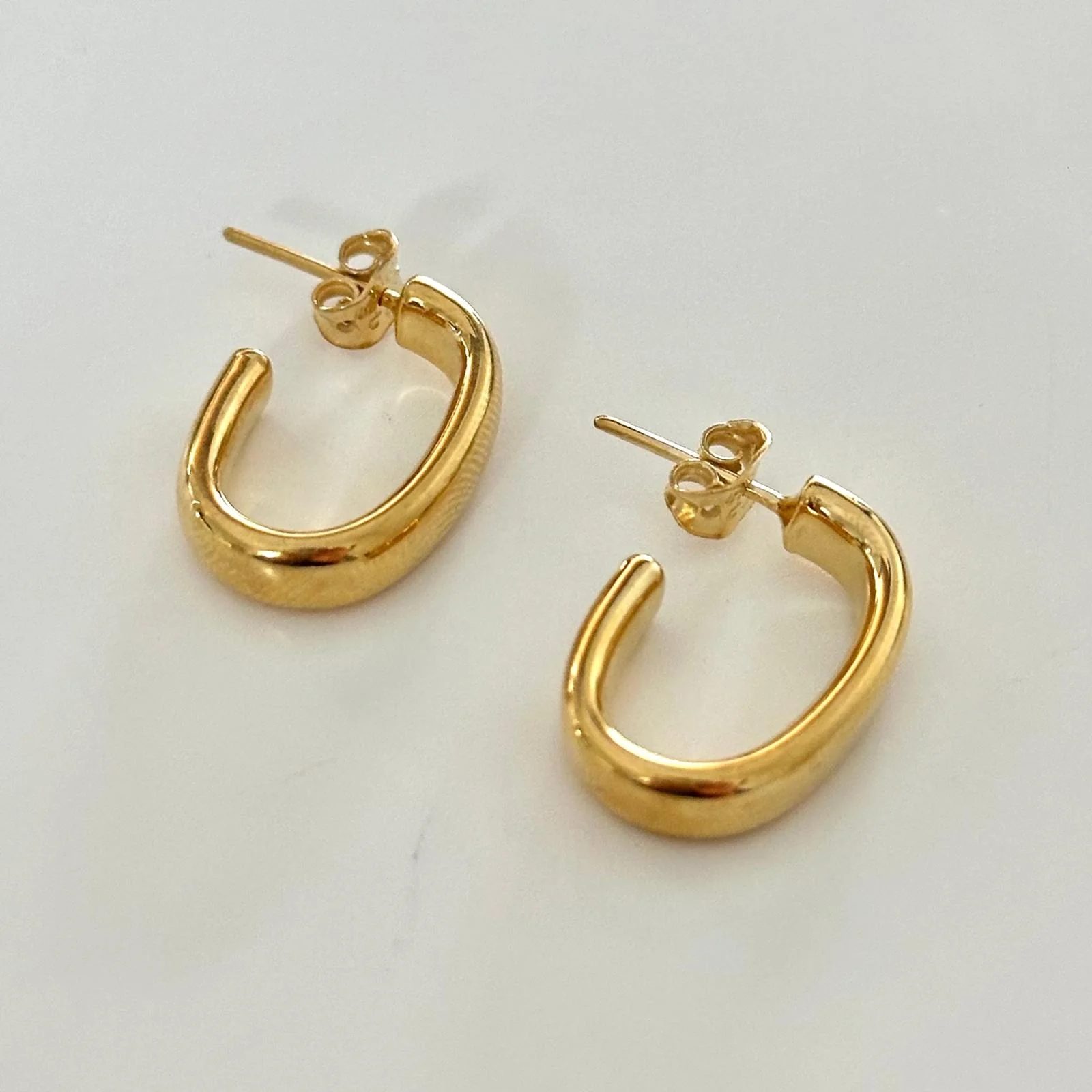 Gold Plated Silver Earrings - Oval Hoops - Image 4