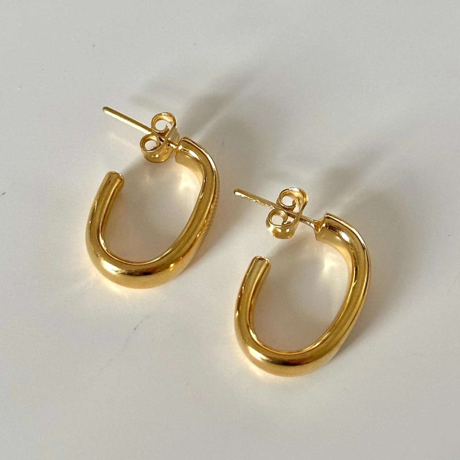 Gold Plated Silver Earrings - Oval Hoops - Image 5
