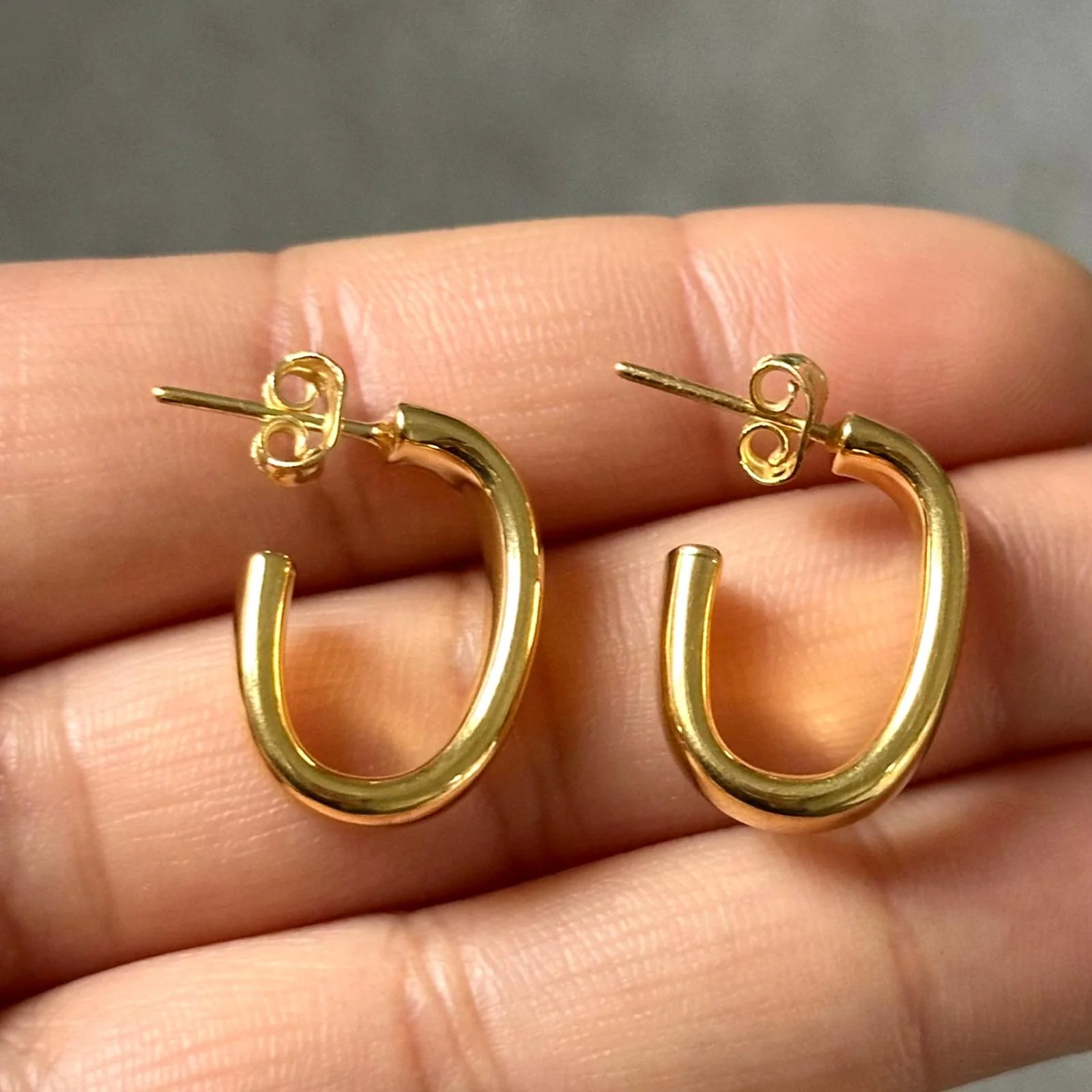 Gold Plated Silver Earrings - Oval Hoops - Image 6