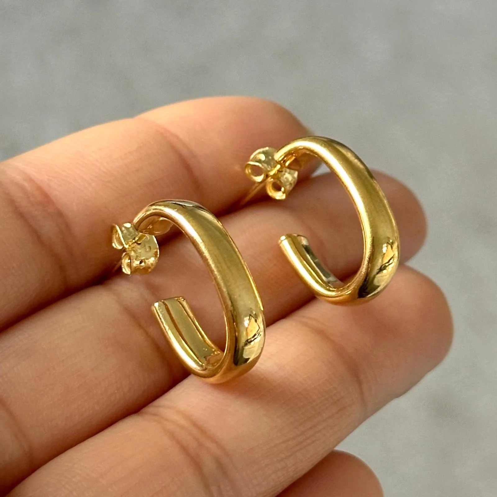 Gold Plated Silver Earrings - Oval Hoops - Image 7