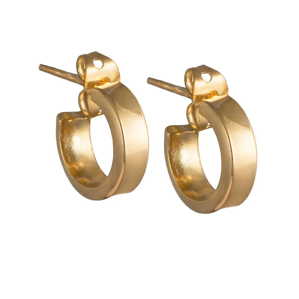 Gold Plated Silver Small Flat Hoop Earrings - Image 2
