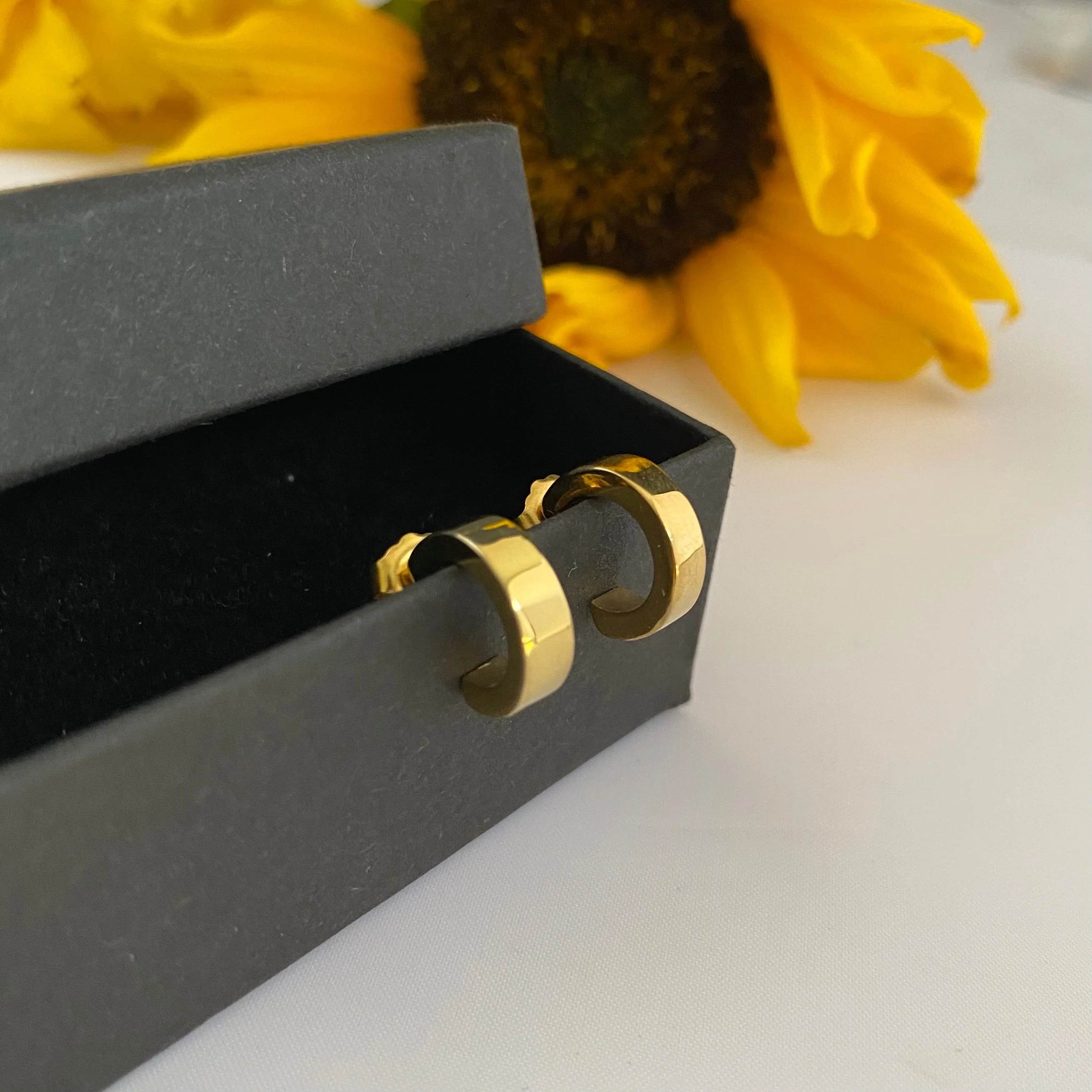Gold Plated Silver Small Flat Hoop Earrings - Image 3
