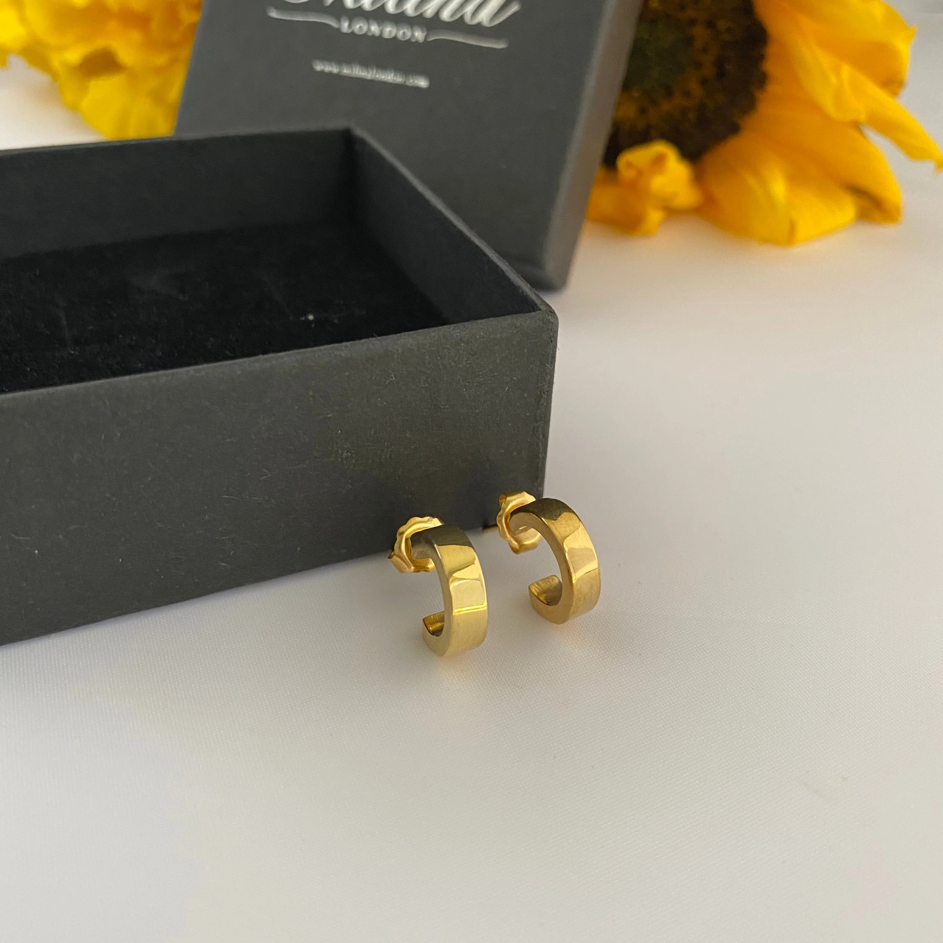Gold Plated Silver Small Flat Hoop Earrings - Image 4