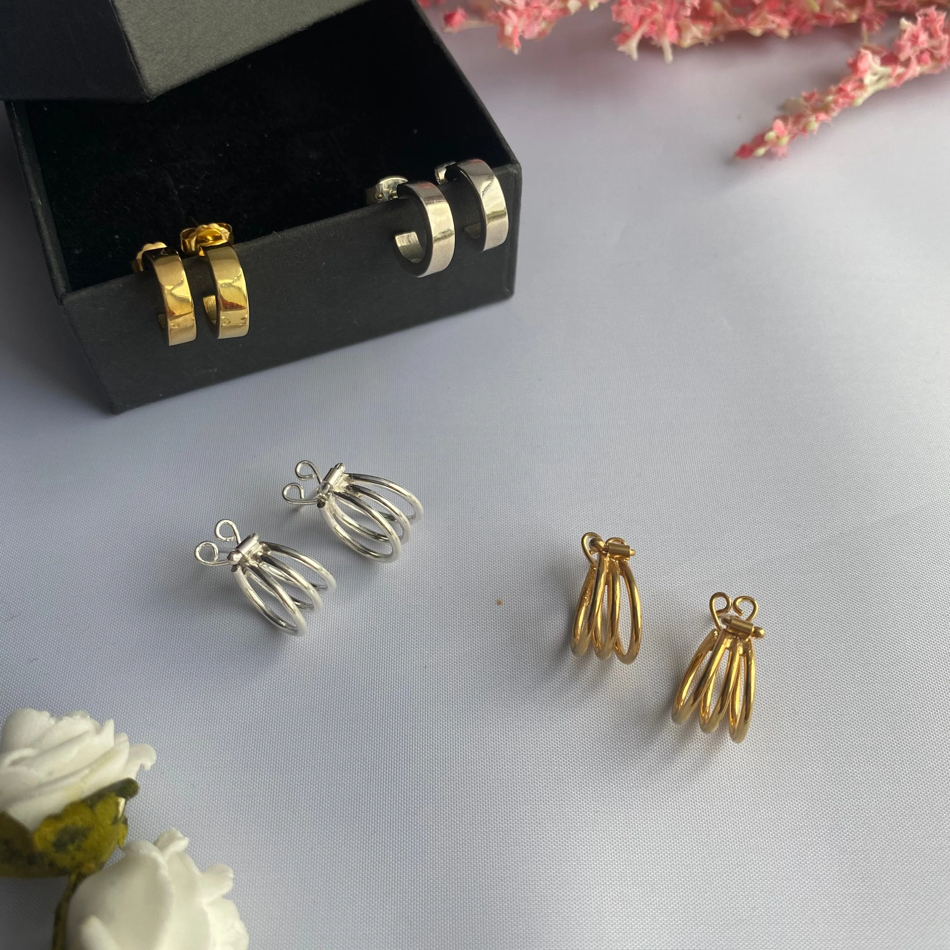 Gold Plated Silver Small Flat Hoop Earrings - Image 5