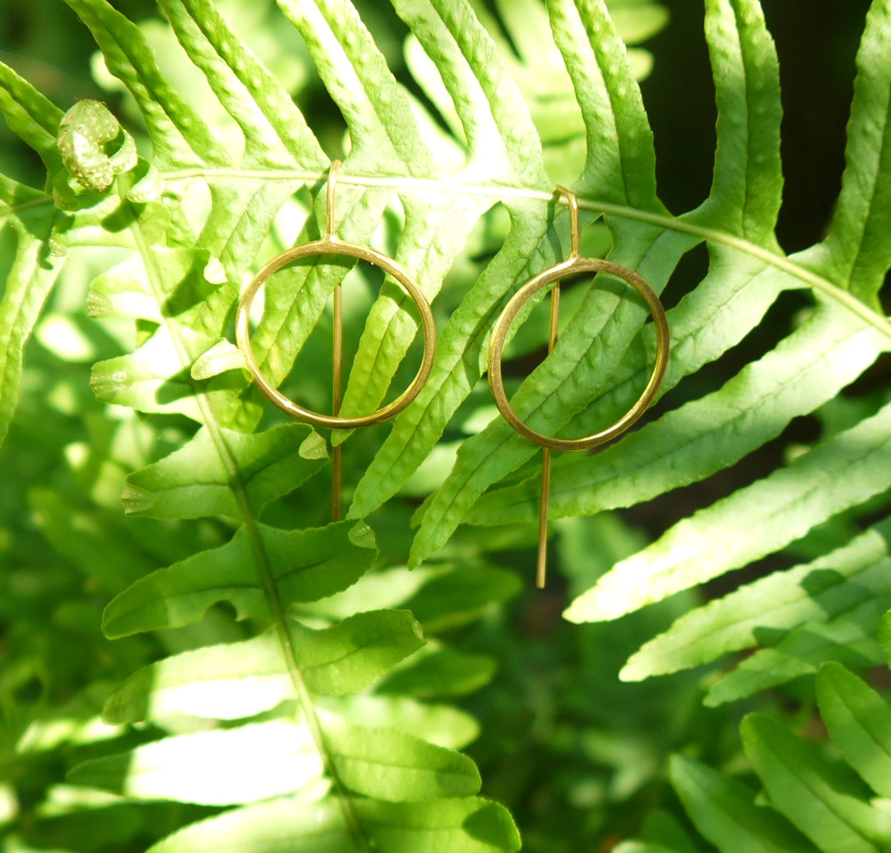 Gold Plated Sterling Silver Hollow Circle Earrings with a Long Straight Back - Image 3