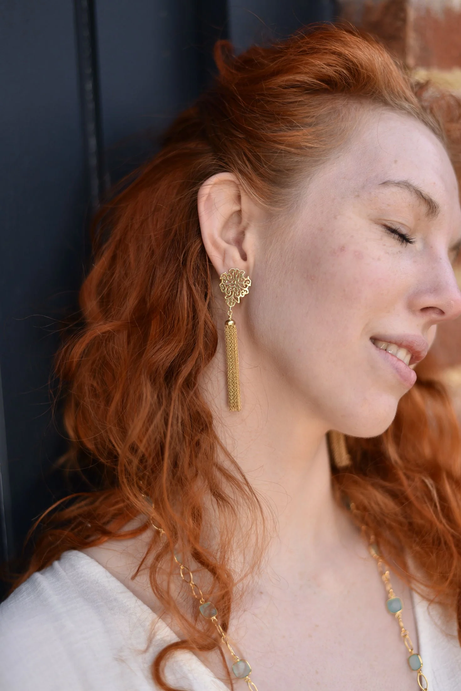 Gold Plated Sterling Silver Intricate Filigree Long Earrings with Tassels - Image 6