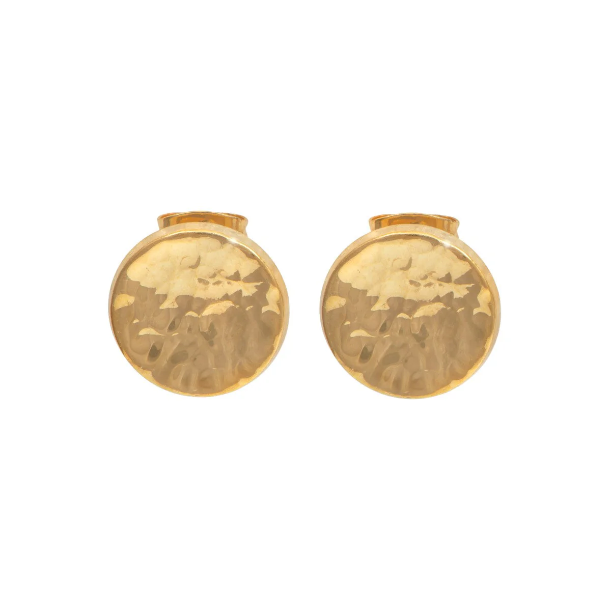 Gold Plated Sterling Silver Round Hammered Stud Earrings - Image 2