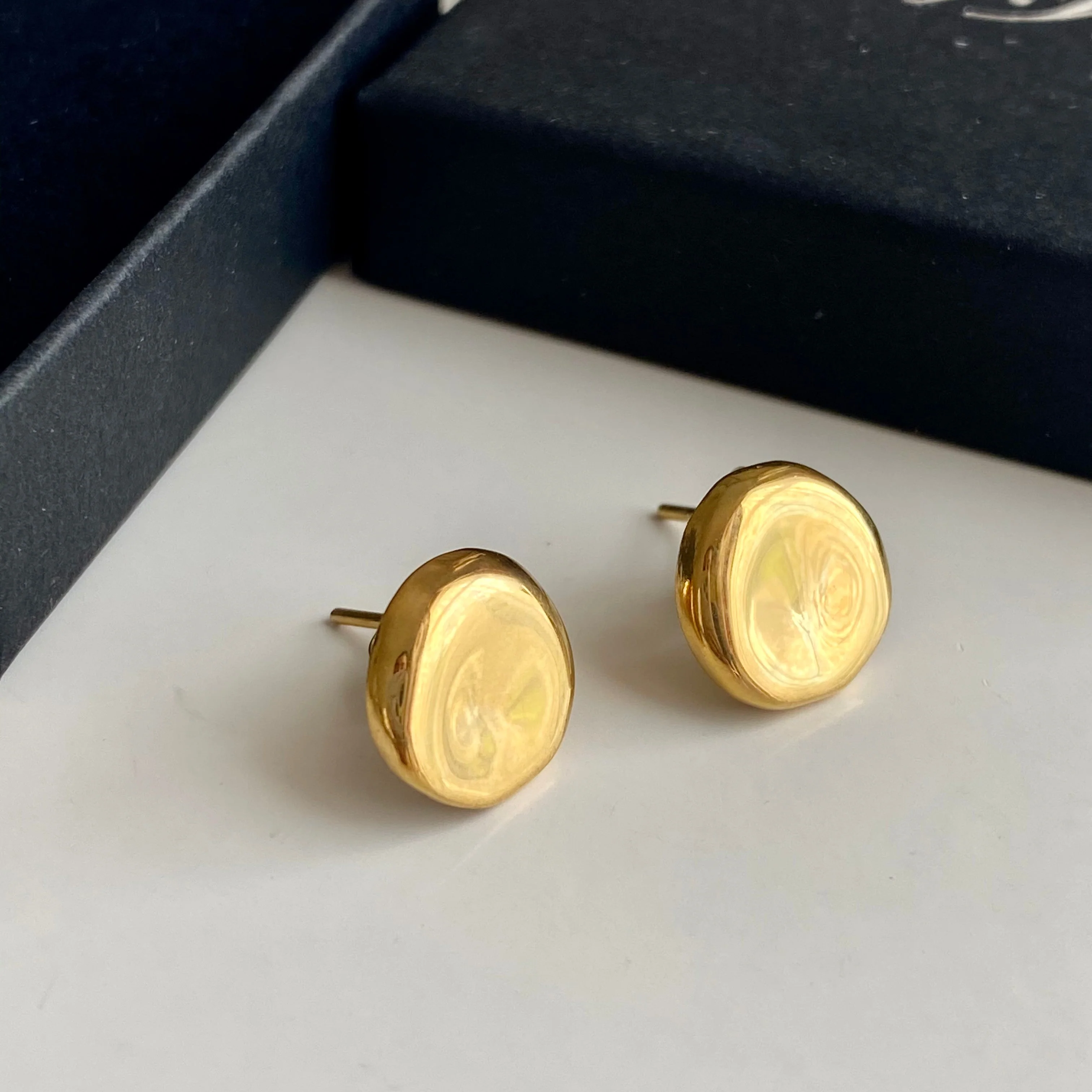 Gold Plated Sterling Silver Round Organic Concave Shaped Studs