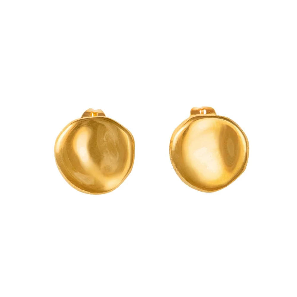 Gold Plated Sterling Silver Round Organic Concave Shaped Studs - Image 2