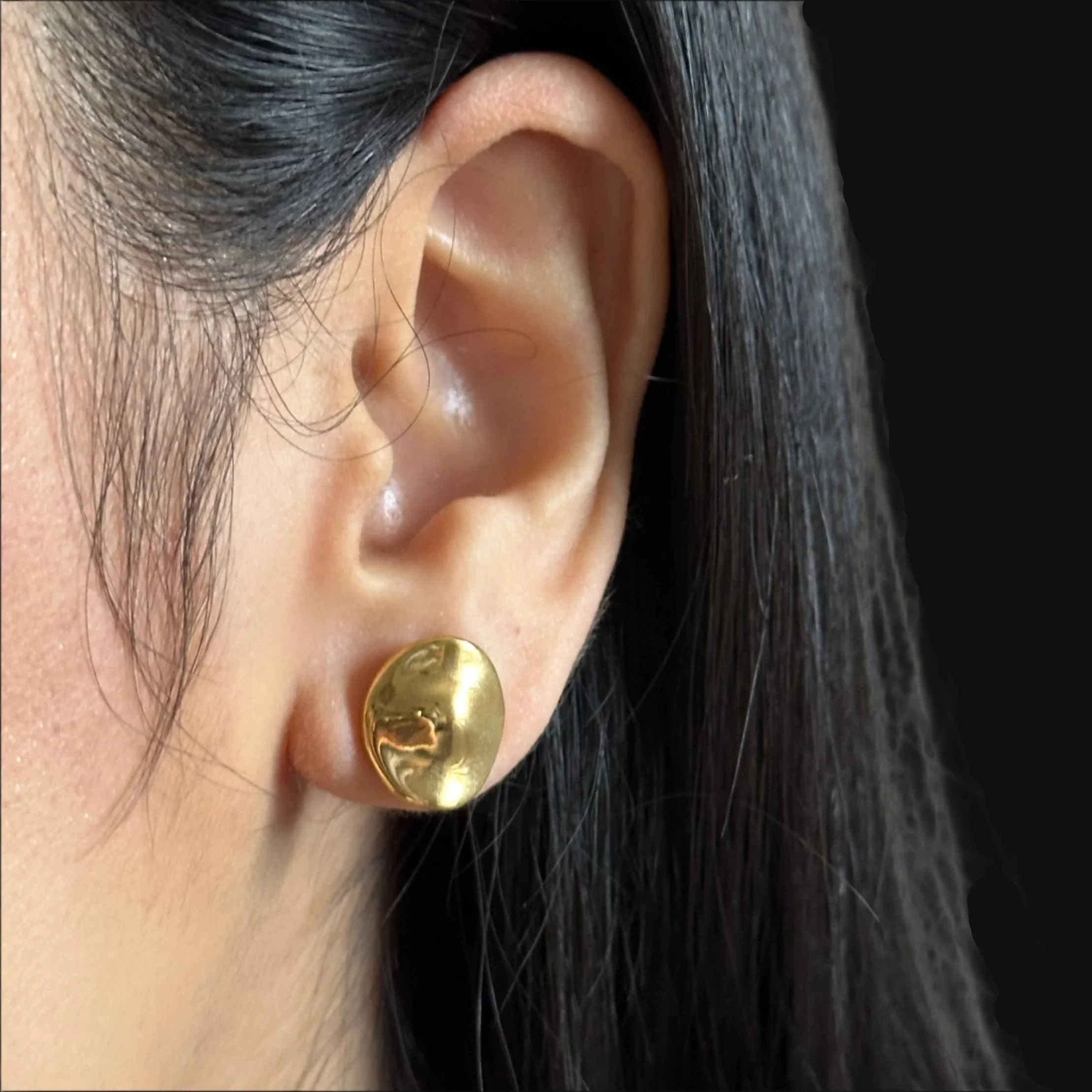 Gold Plated Sterling Silver Round Organic Dome Shaped Studs - Image 10