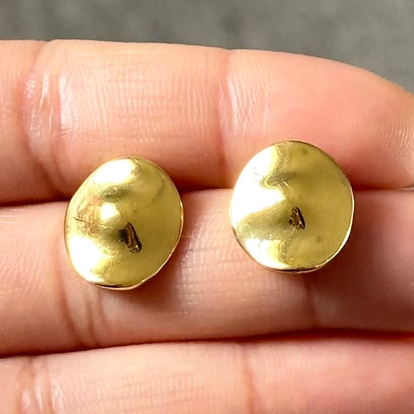 Gold Plated Sterling Silver Round Organic Dome Shaped Studs - Image 4