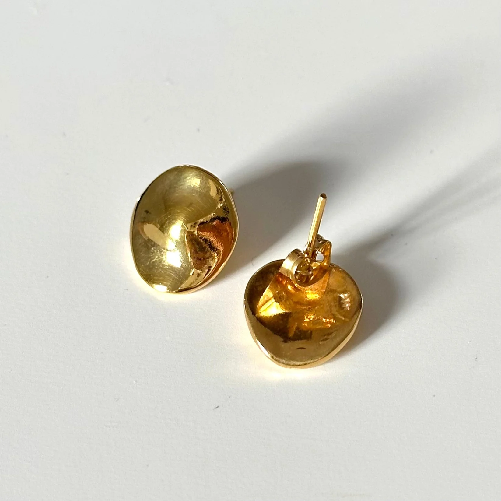 Gold Plated Sterling Silver Round Organic Dome Shaped Studs - Image 7